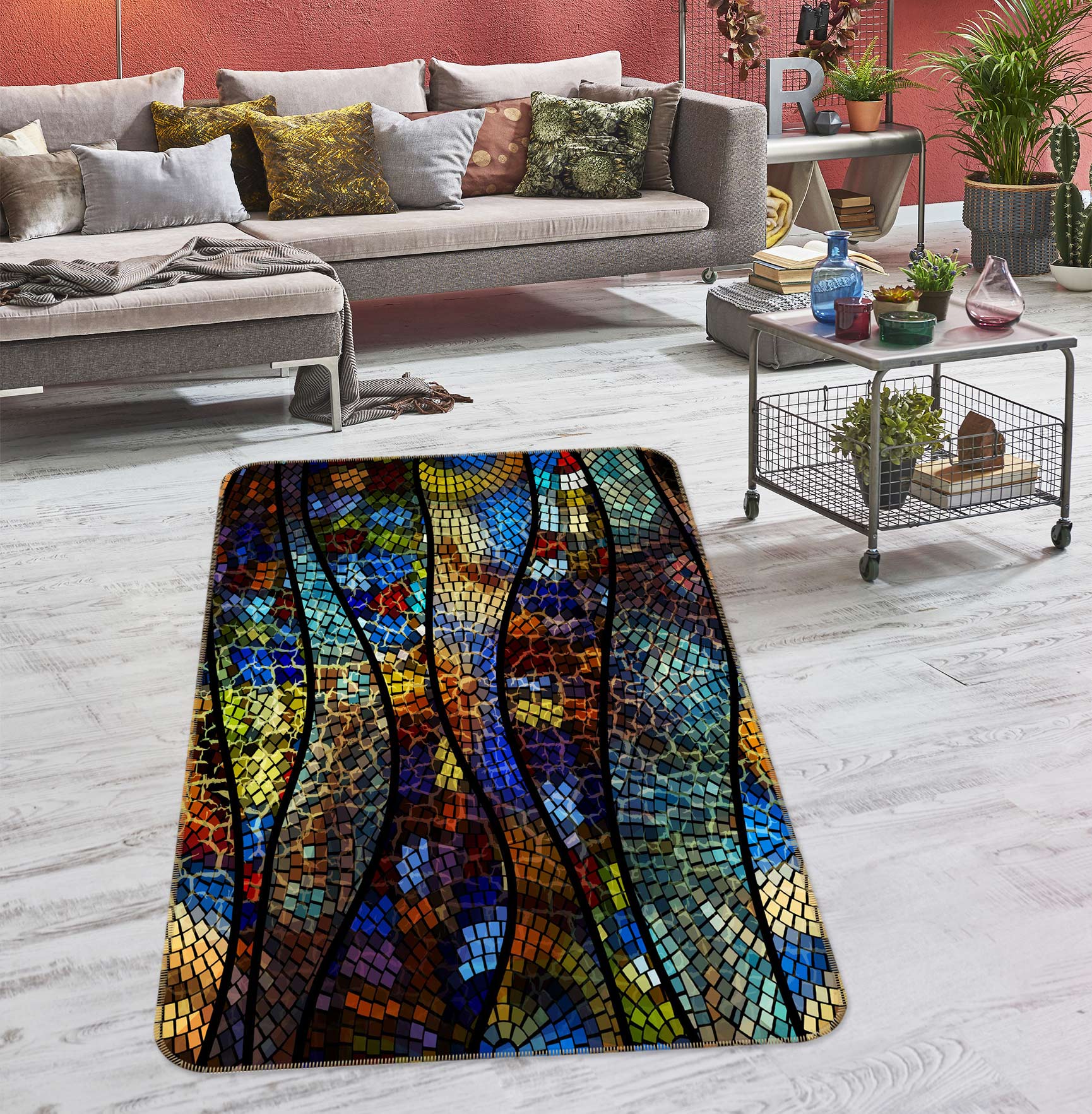 3D Pattern Lines 27085 Non Slip Rug Mat