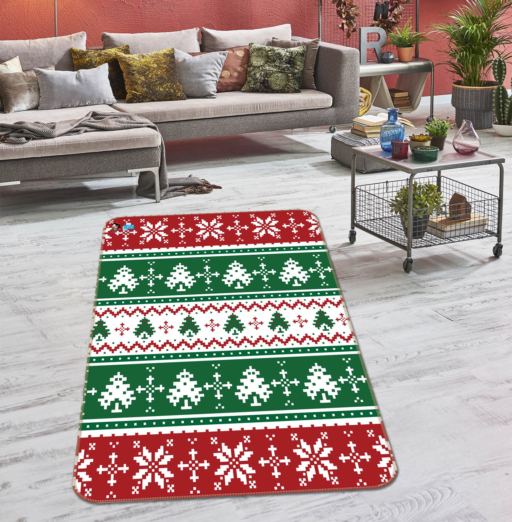 3D Tree Snowflake Pattern 55156 Christmas Non Slip Rug Mat Xmas