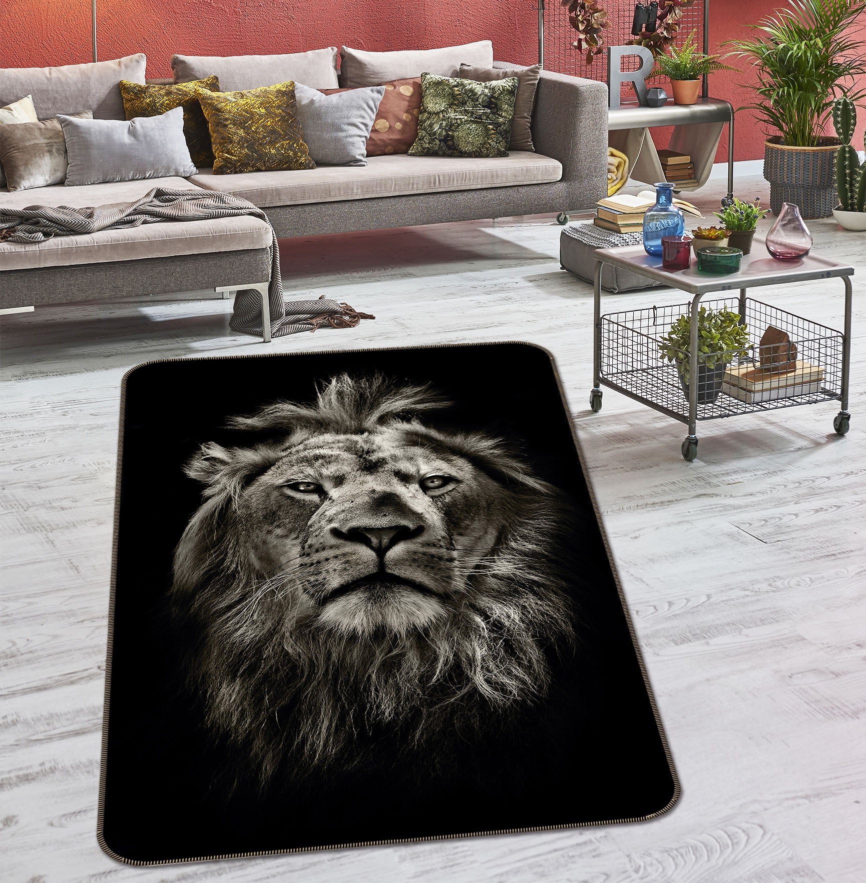 3D Black Lion 192 Animal Non Slip Rug Mat