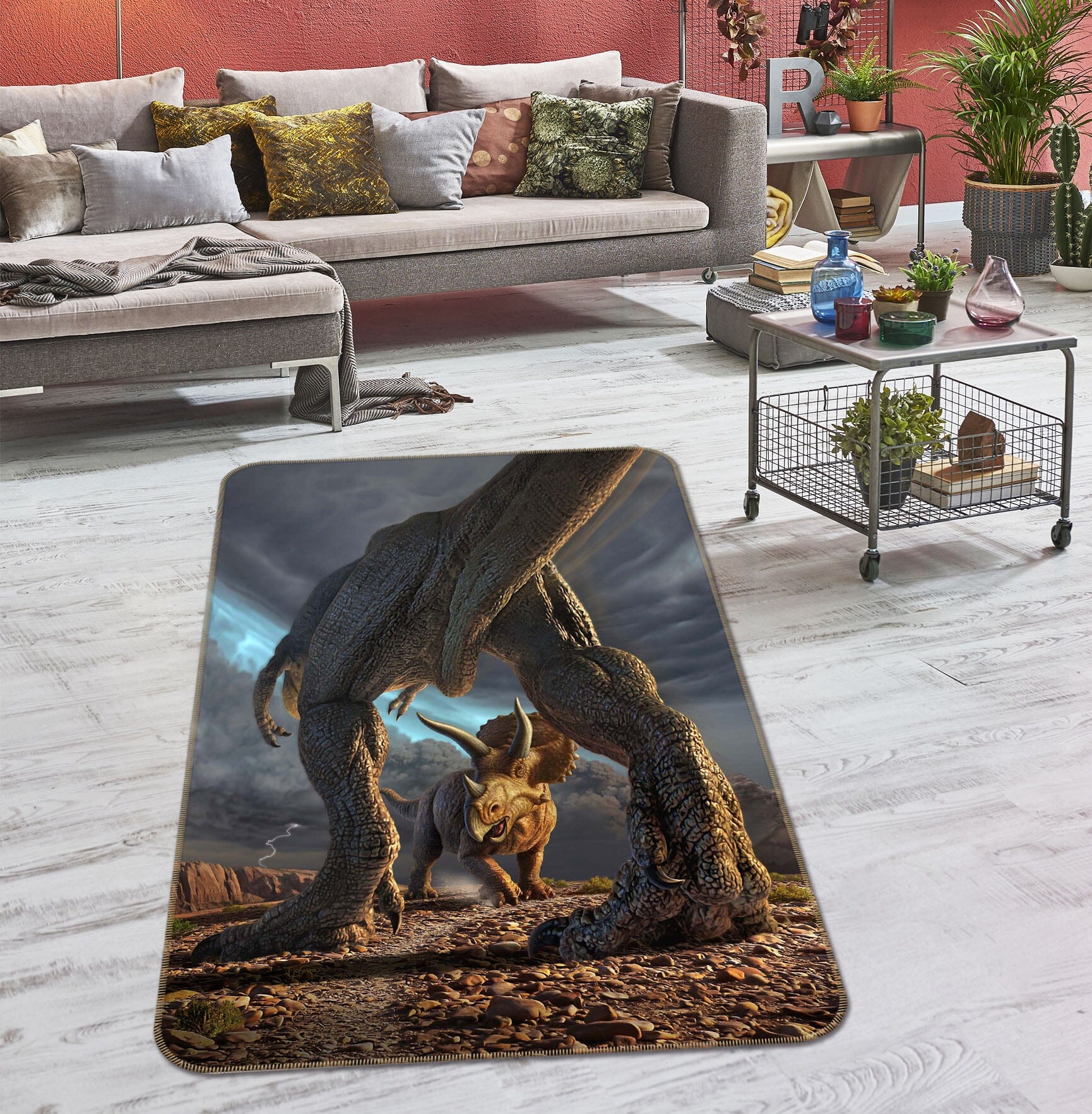 3D Dinosaur Fight 1071 Jerry LoFaro Rug Non Slip Rug Mat Mat AJ Creativity Home 