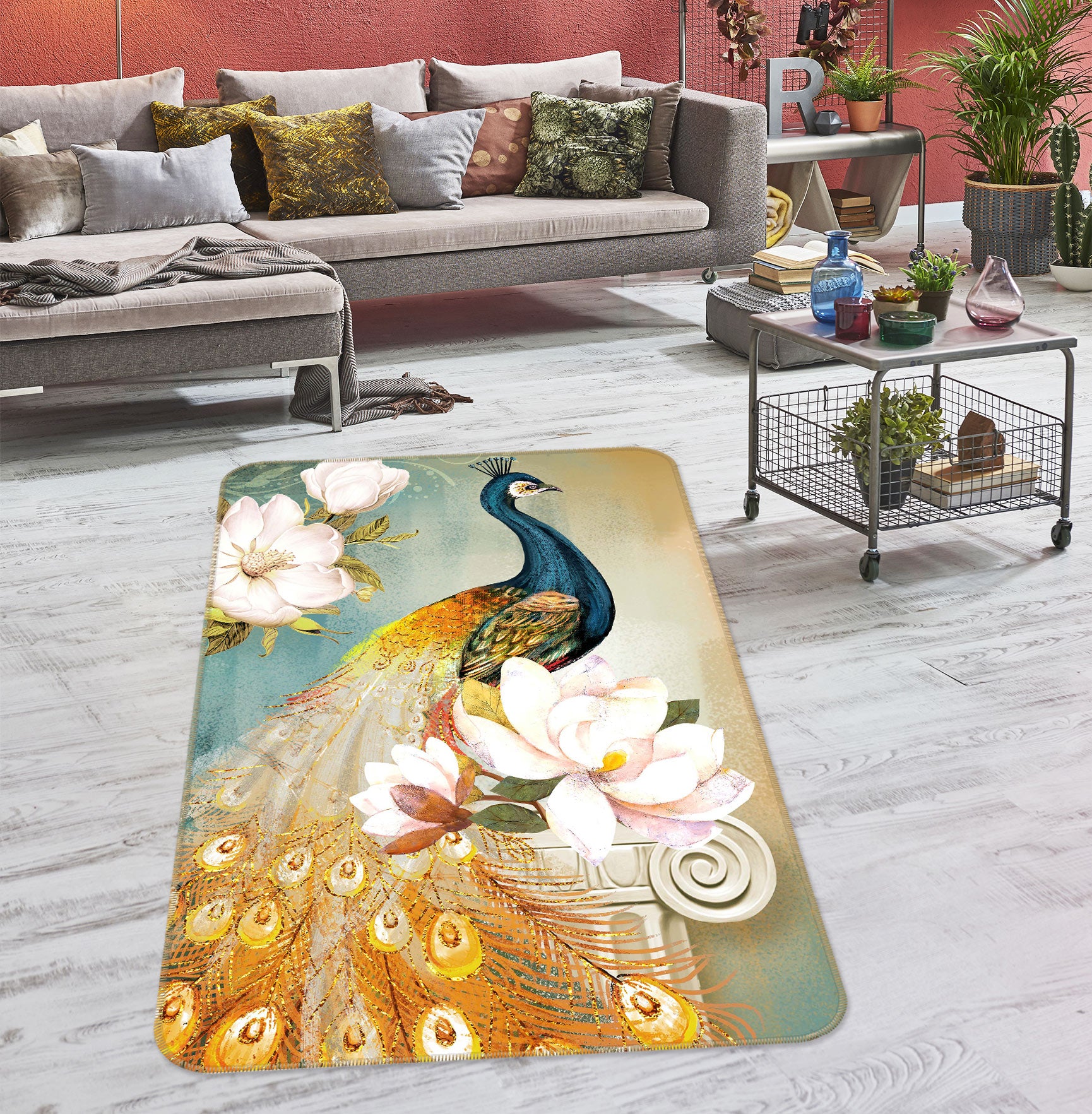 3D Peacock Flower 27060 Non Slip Rug Mat