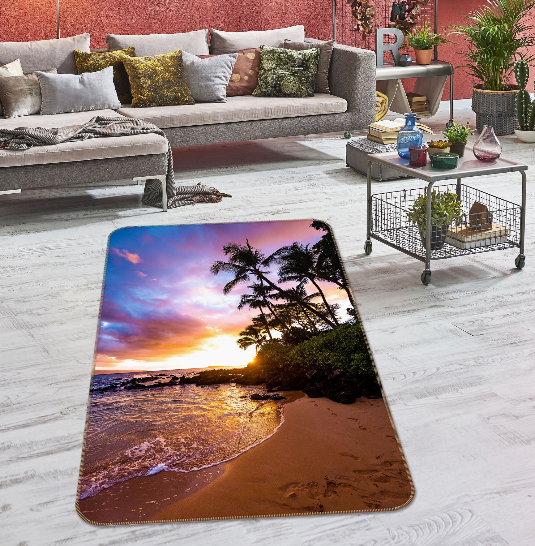 3D Beach Coconut Tree 26183 Non Slip Rug Mat