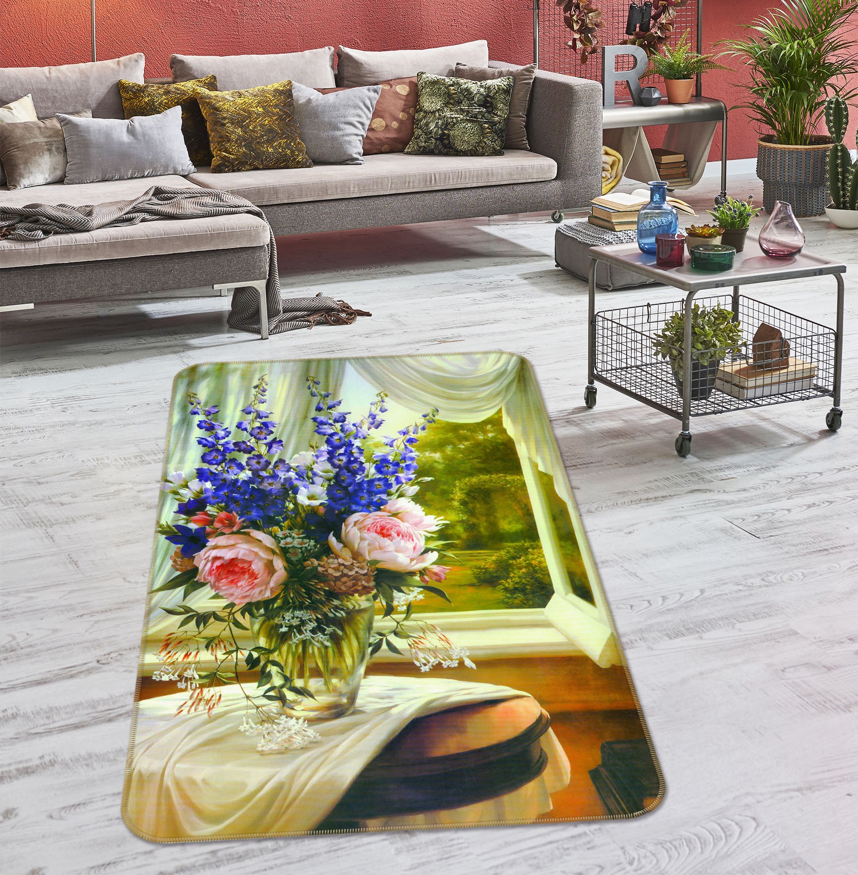 3D Flowers Vase 33182 Non Slip Rug Mat