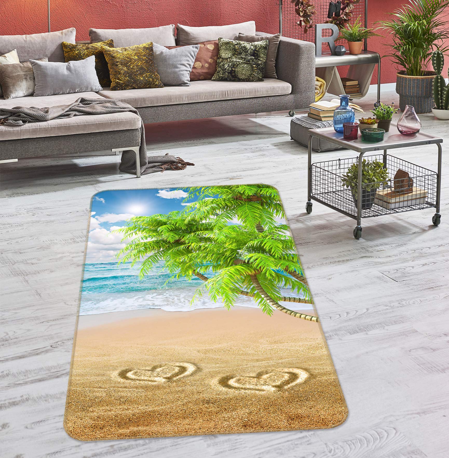 3D Beach Coconut Tree 27031 Non Slip Rug Mat