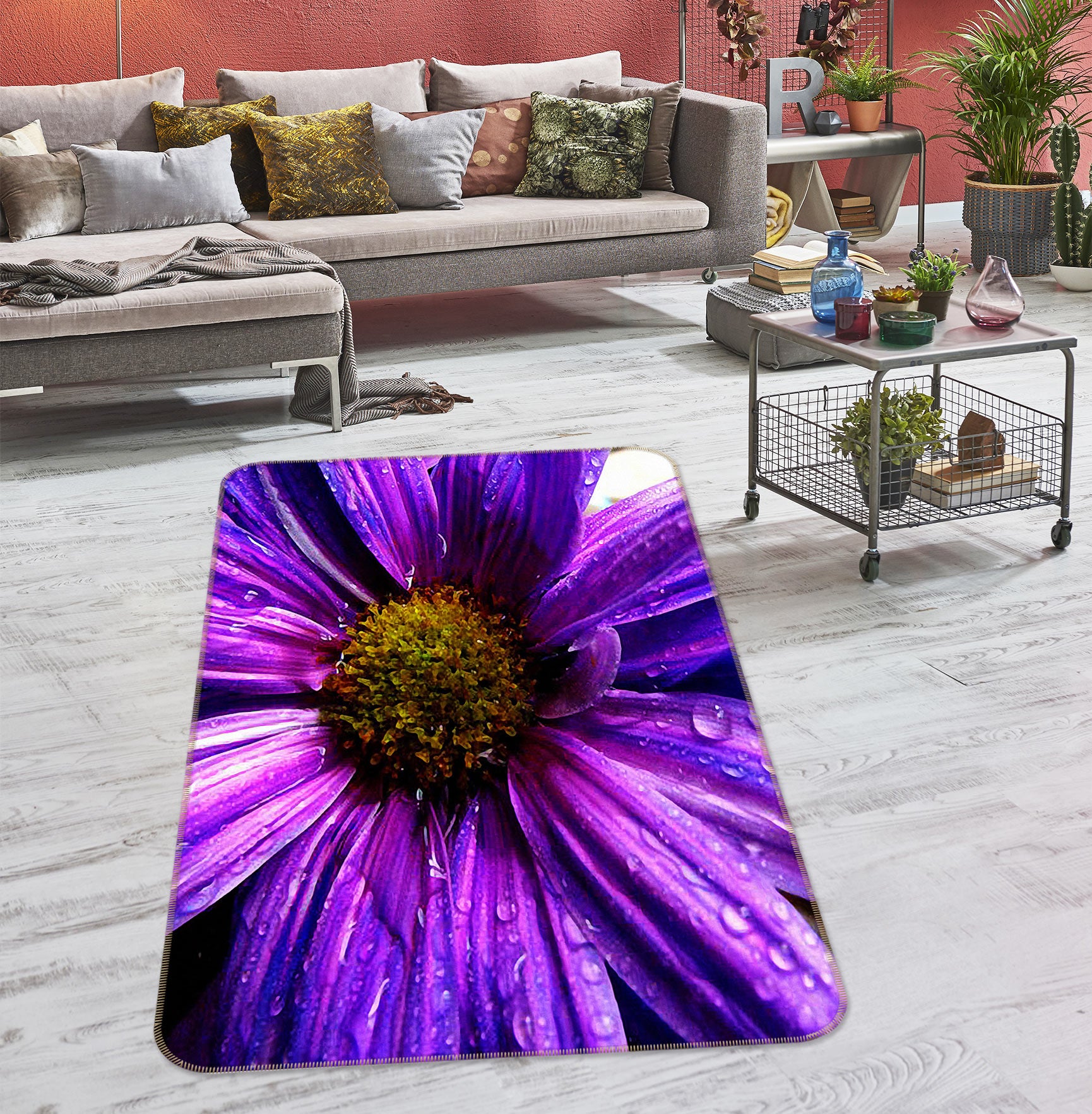3D Purple Flowers 76129 Non Slip Rug Mat