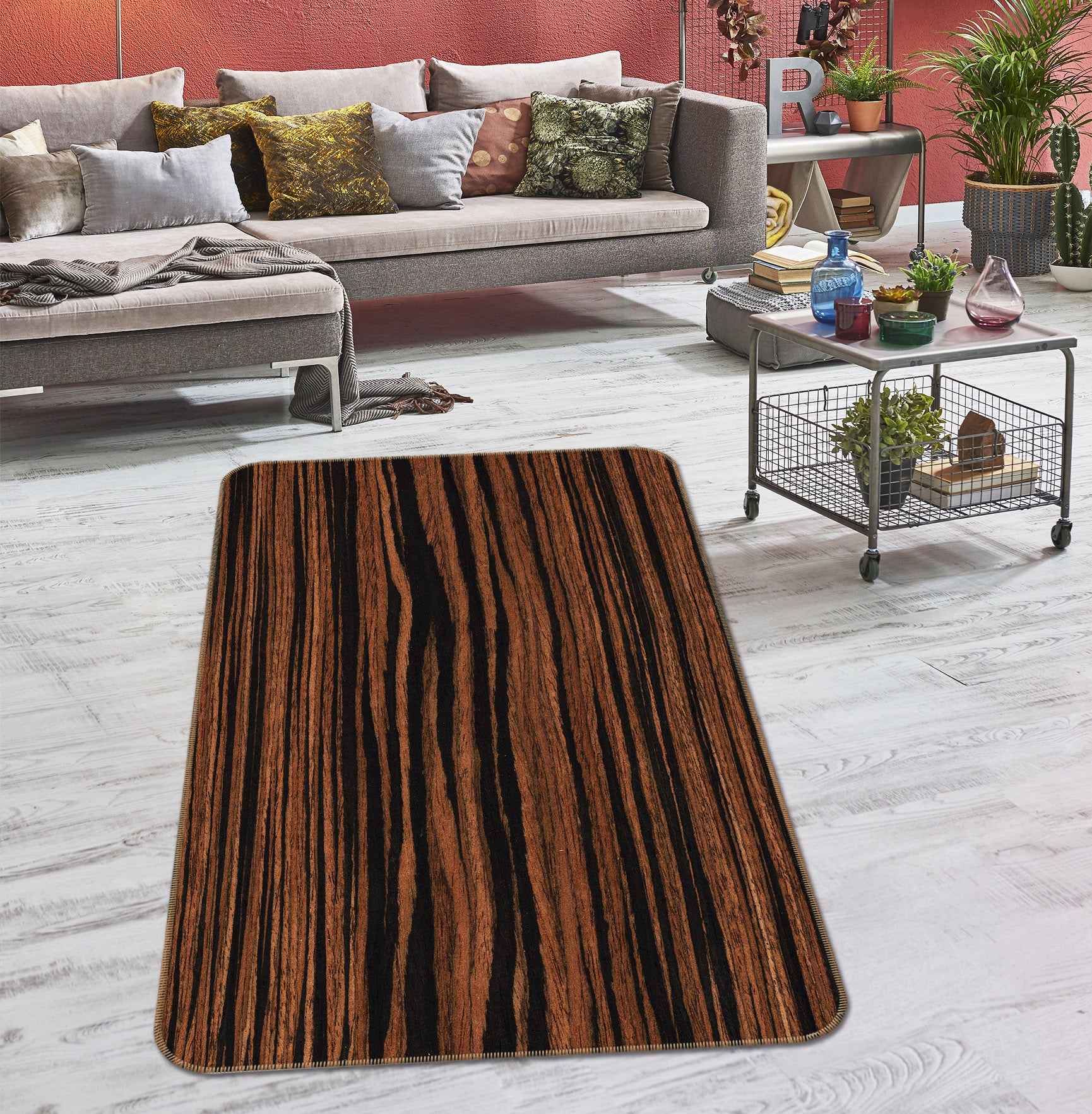 3D Brown Stripes 36091 Non Slip Rug Mat
