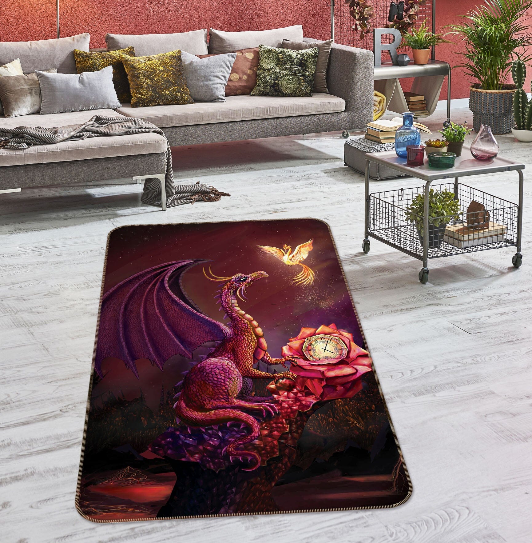 3D Butterfly Dragon 3037 Rose Catherine Khan Rug Non Slip Rug Mat Mat AJ Creativity Home 