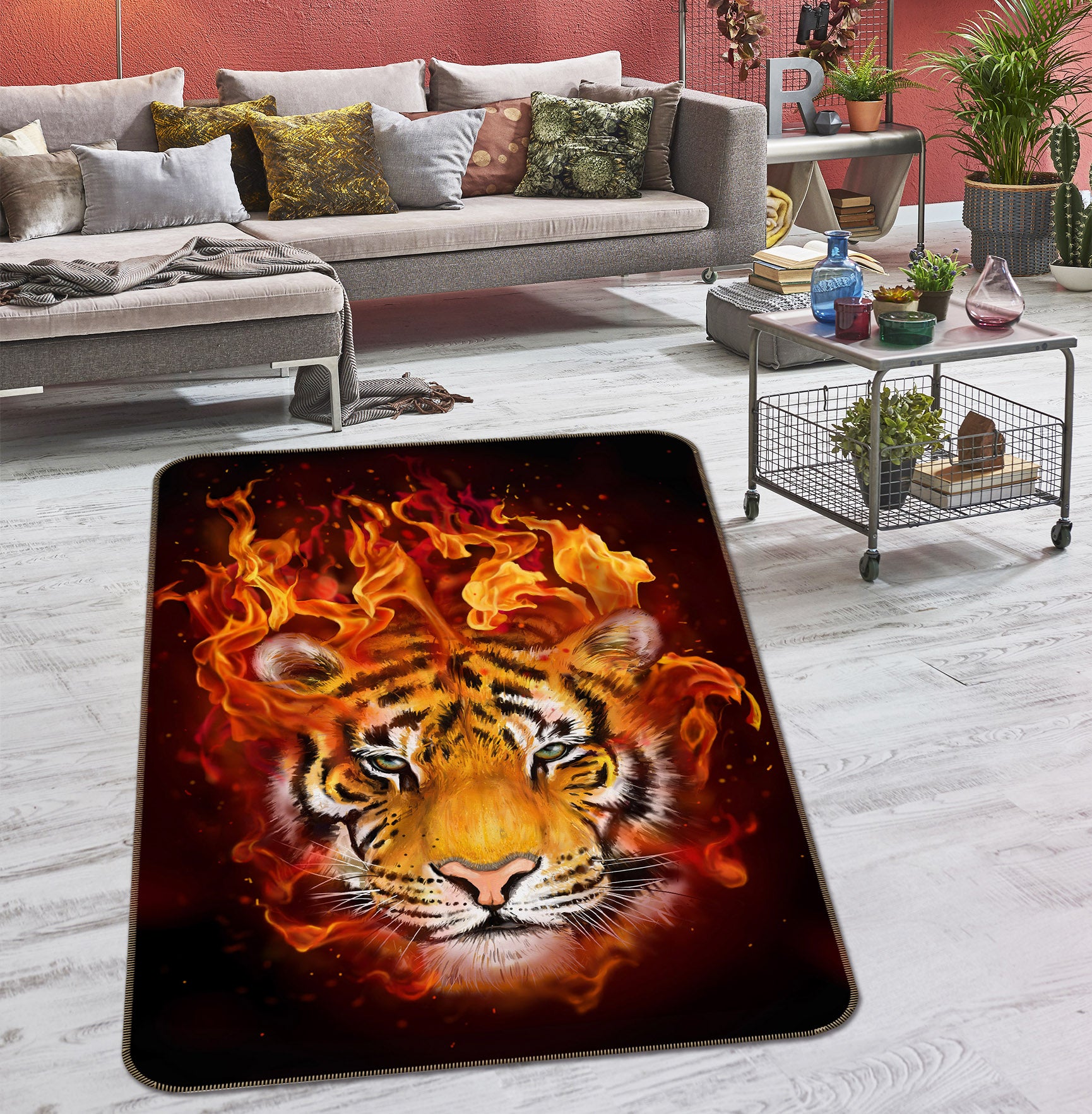3D Flame Tiger 199 Animal Non Slip Rug Mat