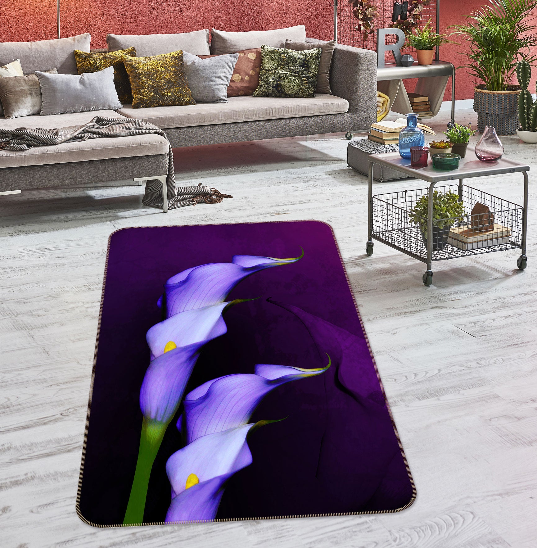 3D Purple Flower 76160 Non Slip Rug Mat