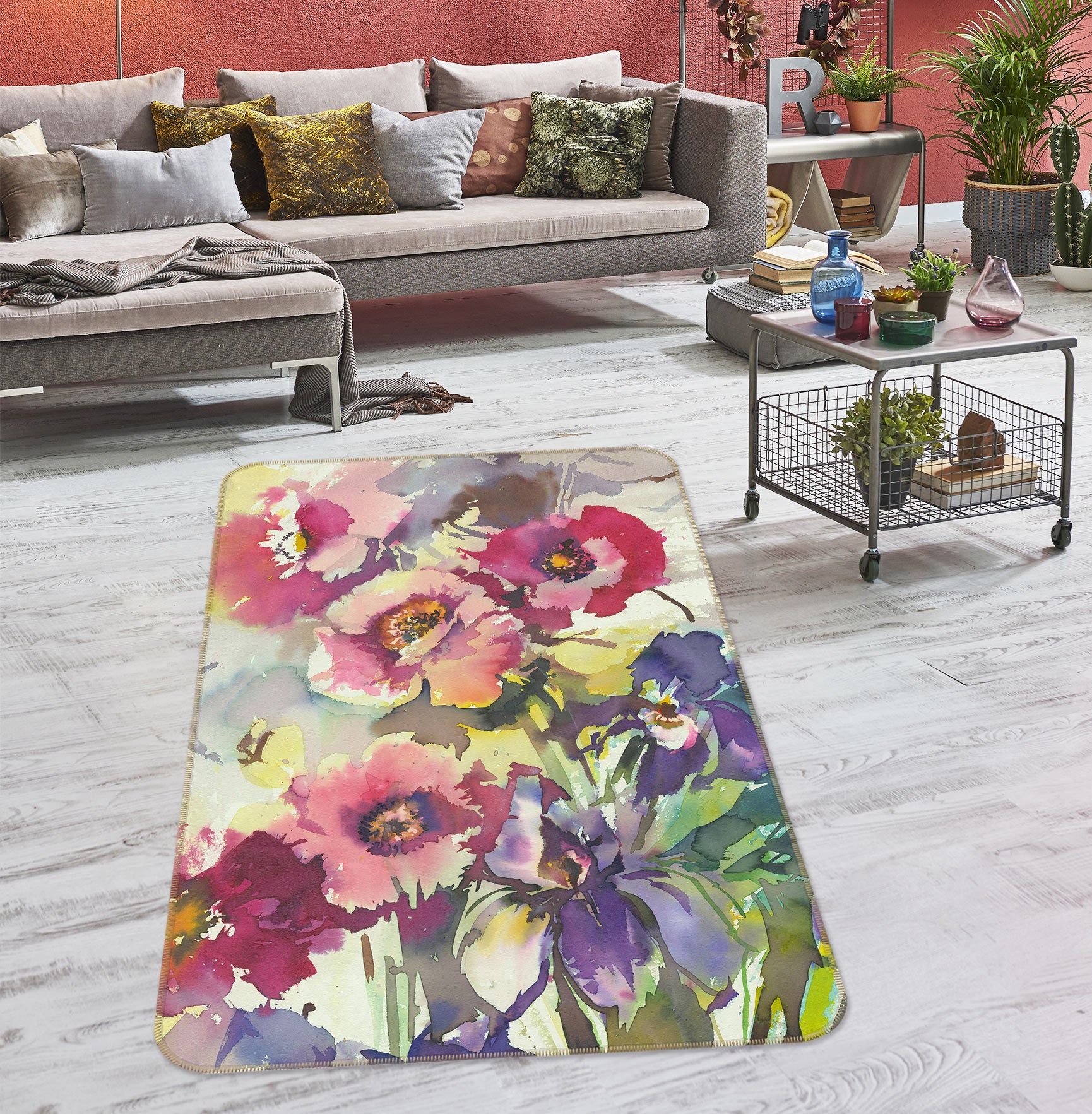 3D Purple Red Flowers 33076 Non Slip Rug Mat