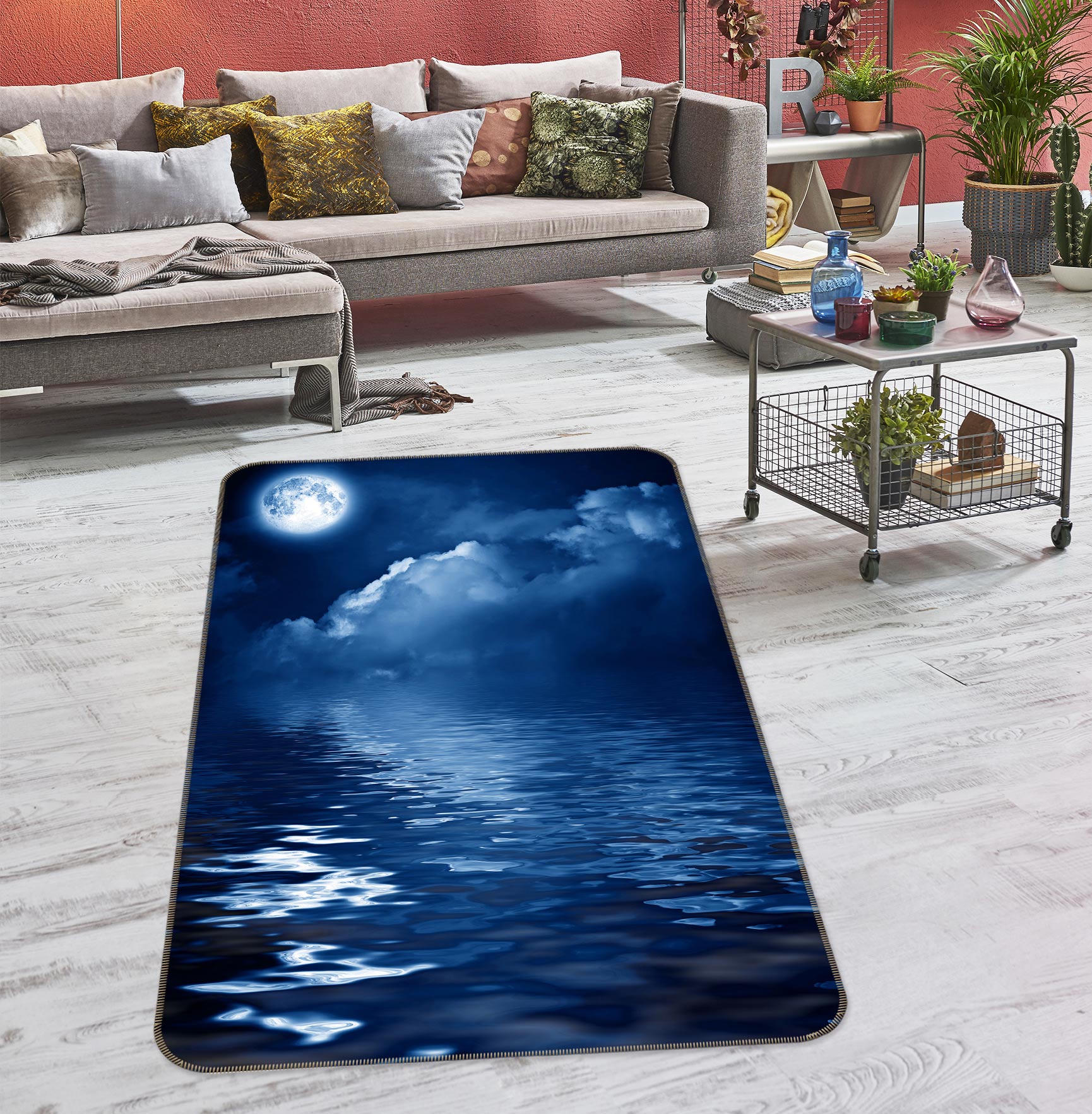 3D Water Surface Moon Clouds 76102 Non Slip Rug Mat