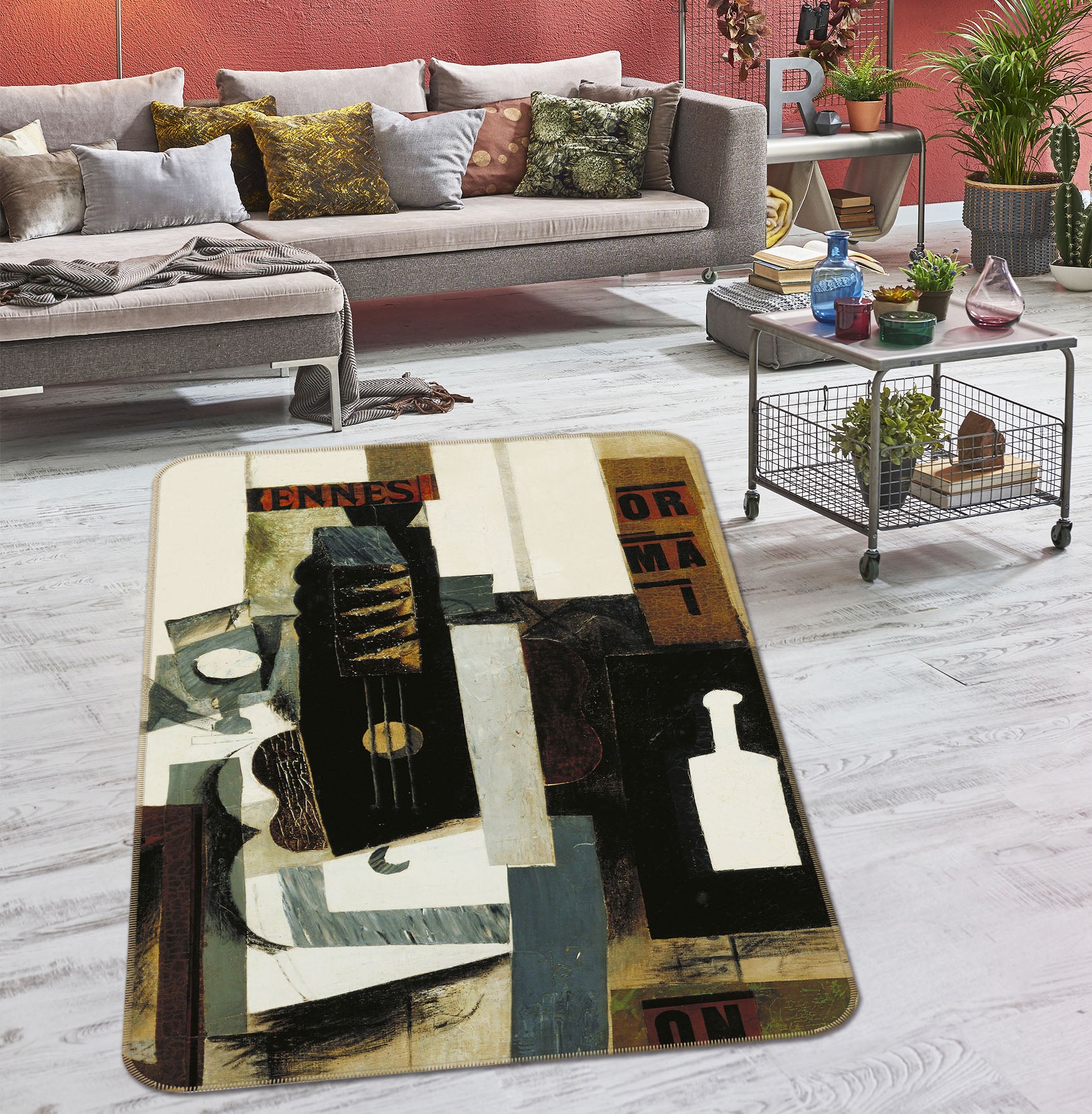 3D Abstract Painted Pattern 65064 Non Slip Rug Mat