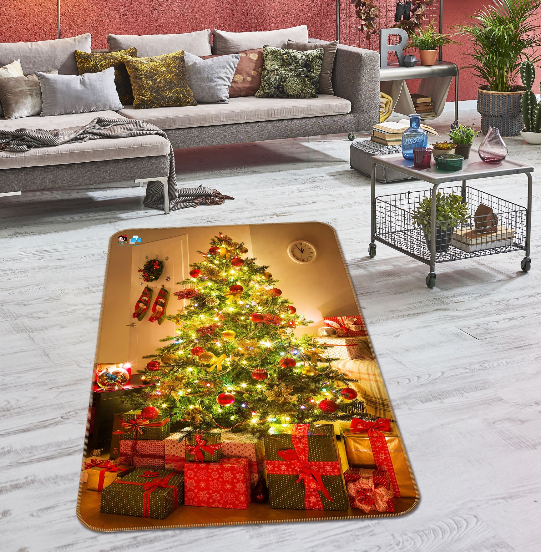 3D Tree Gift 55143 Christmas Non Slip Rug Mat Xmas