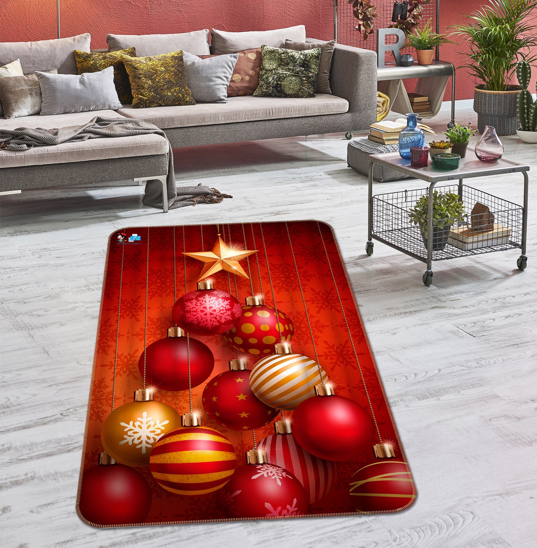 3D Red Ball 55117 Christmas Non Slip Rug Mat Xmas