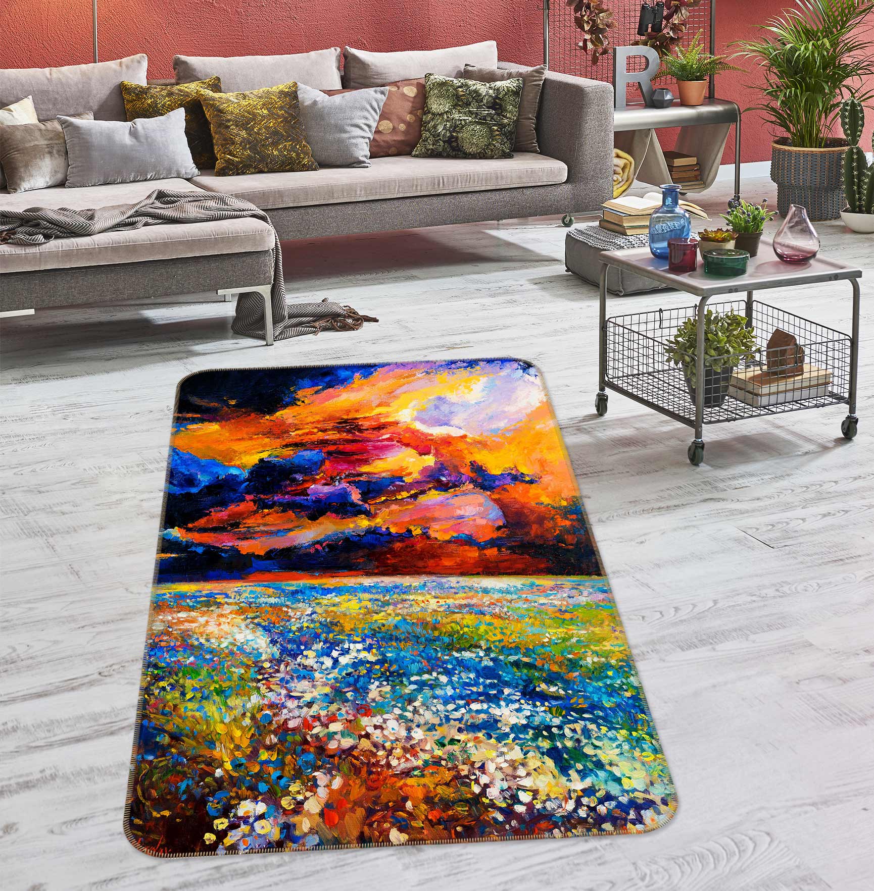 3D Flower Bush Sky 33054 Non Slip Rug Mat