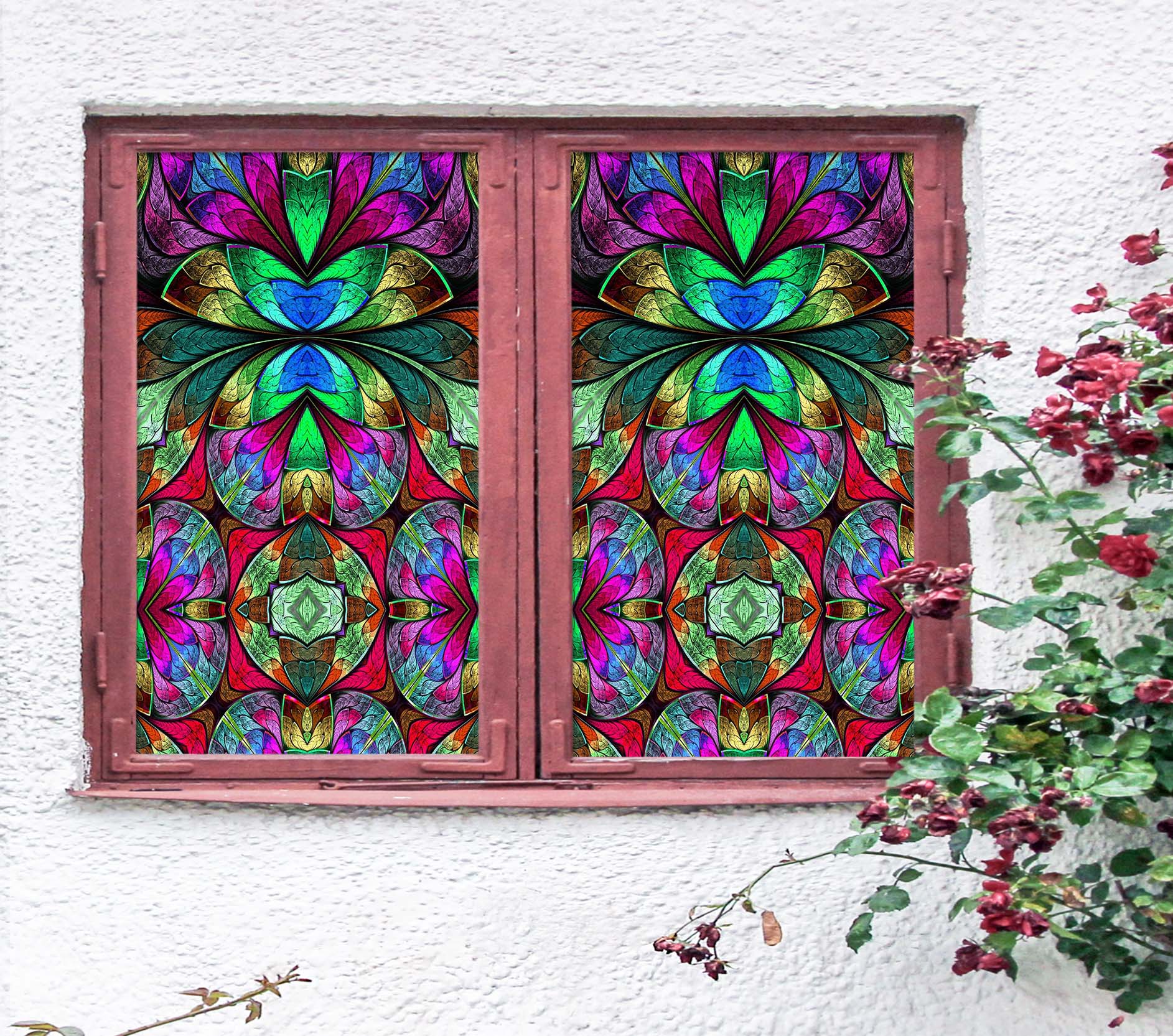 3D Pattern Flower 031 Window Film Print Sticker Cling Stained Glass UV Block