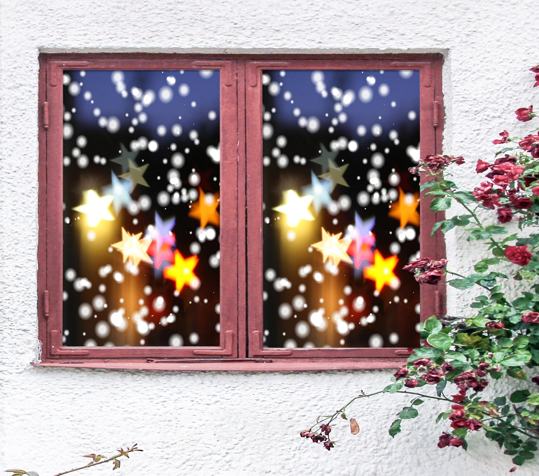 3D Pentagram Lights 43070 Christmas Window Film Print Sticker Cling Stained Glass Xmas