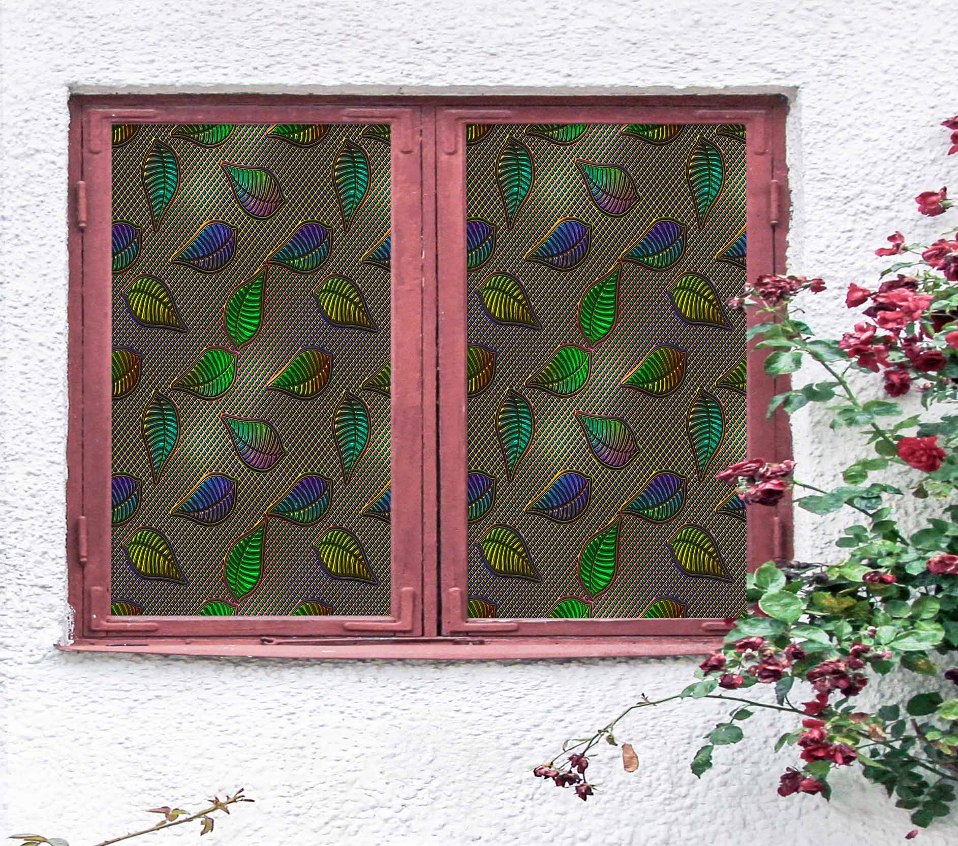 3D Green Leaves 443 Window Film Print Sticker Cling Stained Glass UV Block