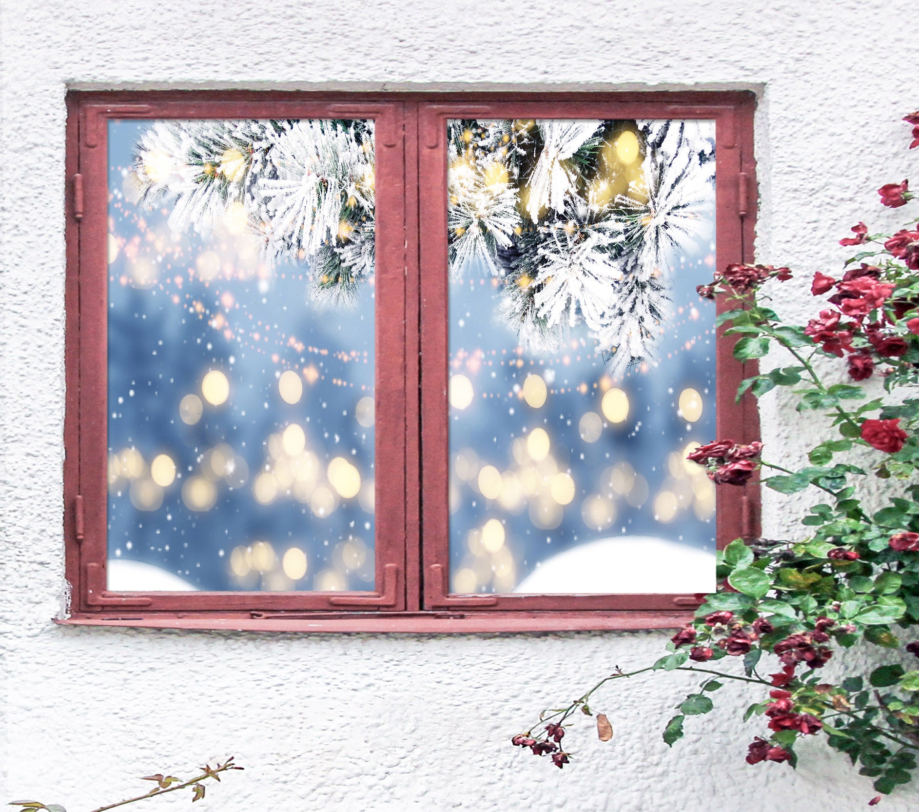 3D Light 43156 Christmas Window Film Print Sticker Cling Stained Glass Xmas