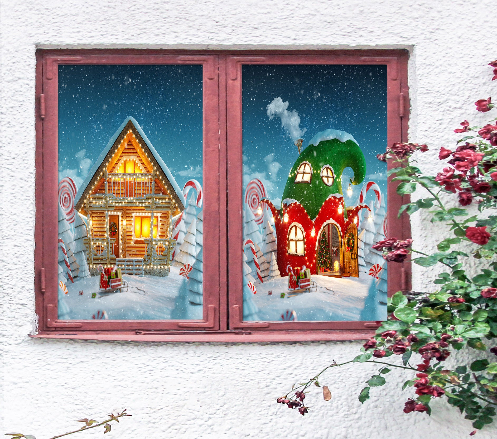 3D Snow Christmas Hut 43055 Christmas Window Film Print Sticker Cling Stained Glass Xmas