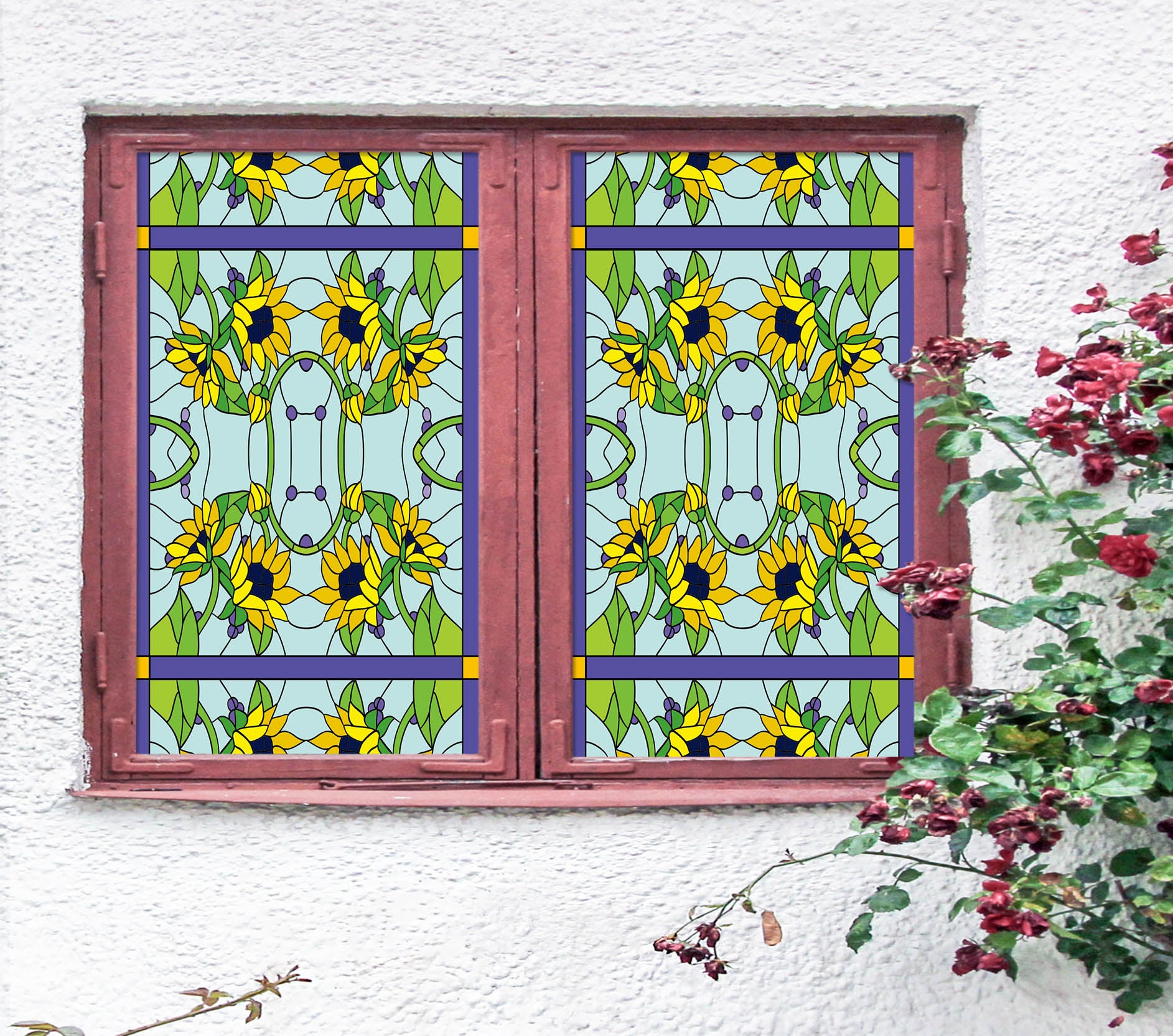 3D Yellow Sunflower 186 Window Film Print Sticker Cling Stained Glass UV Block