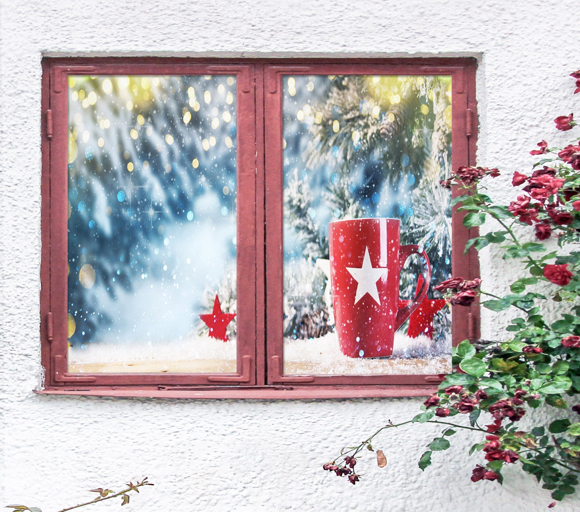 3D Snow Red Cup 43002 Christmas Window Film Print Sticker Cling Stained Glass Xmas