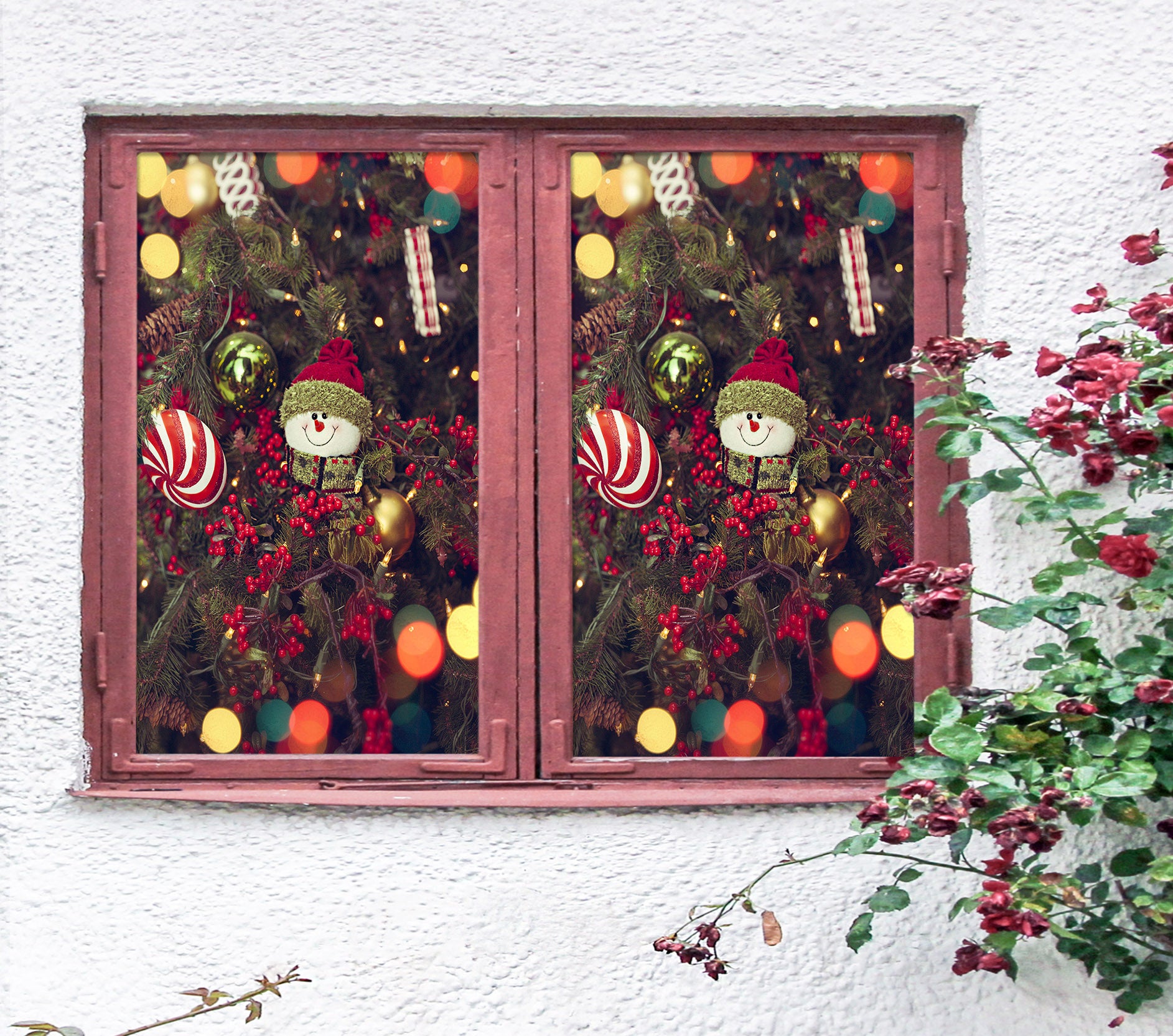 3D Christmas Ornaments 42180 Christmas Window Film Print Sticker Cling Stained Glass Xmas