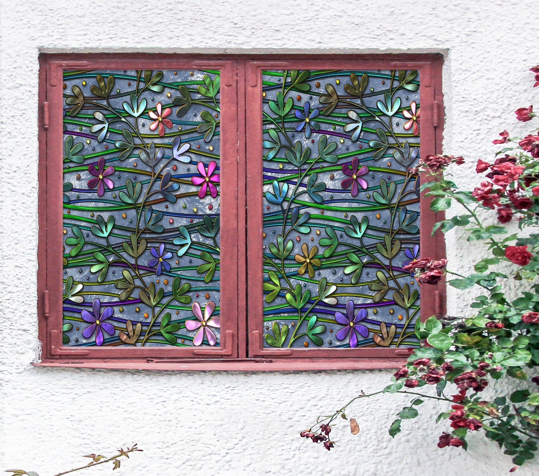3D Colored Flower 446 Window Film Print Sticker Cling Stained Glass UV Block Wallpaper AJ Wallpaper 2 