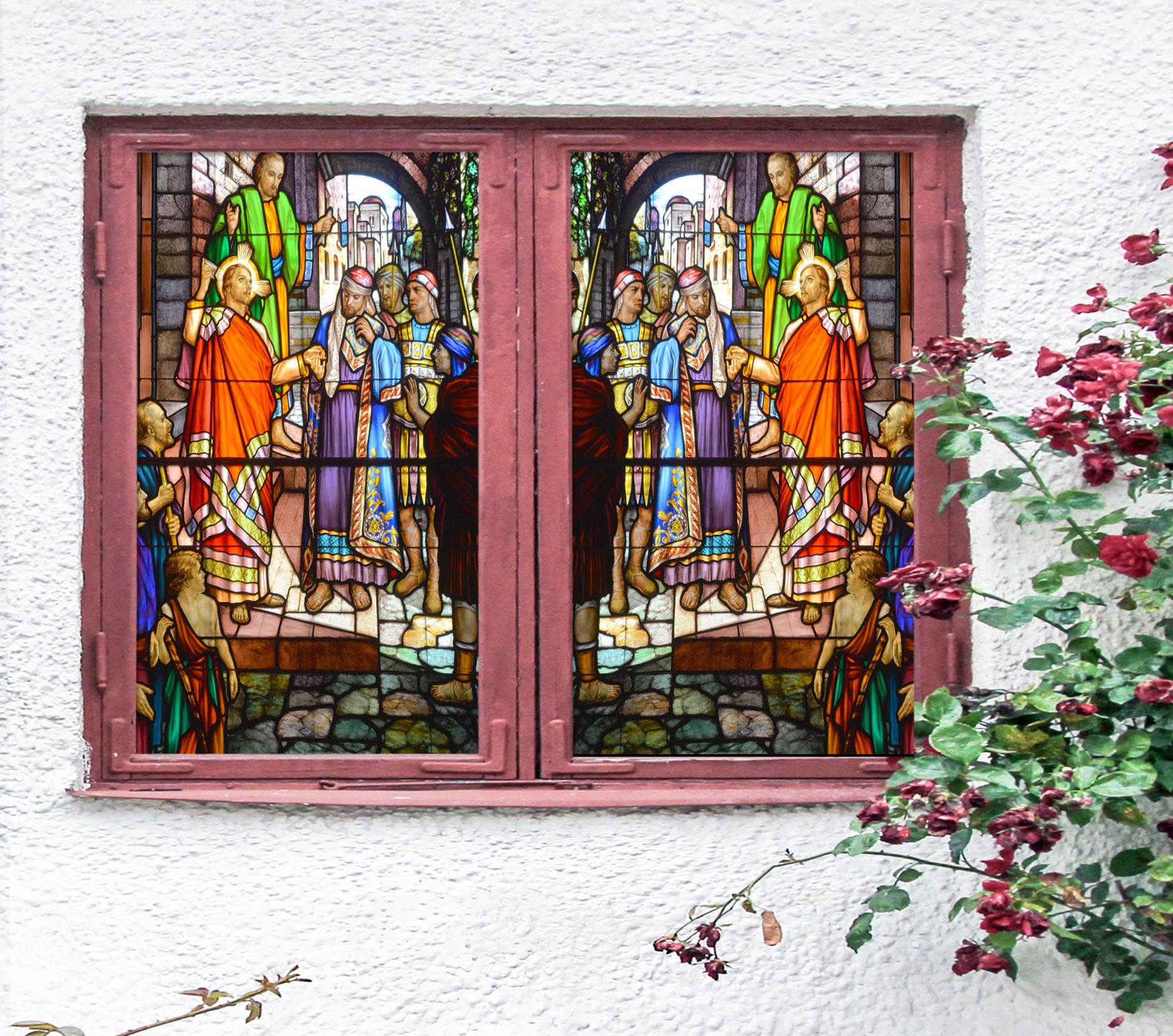 3D Prayer Man 044 Window Film Print Sticker Cling Stained Glass UV Block