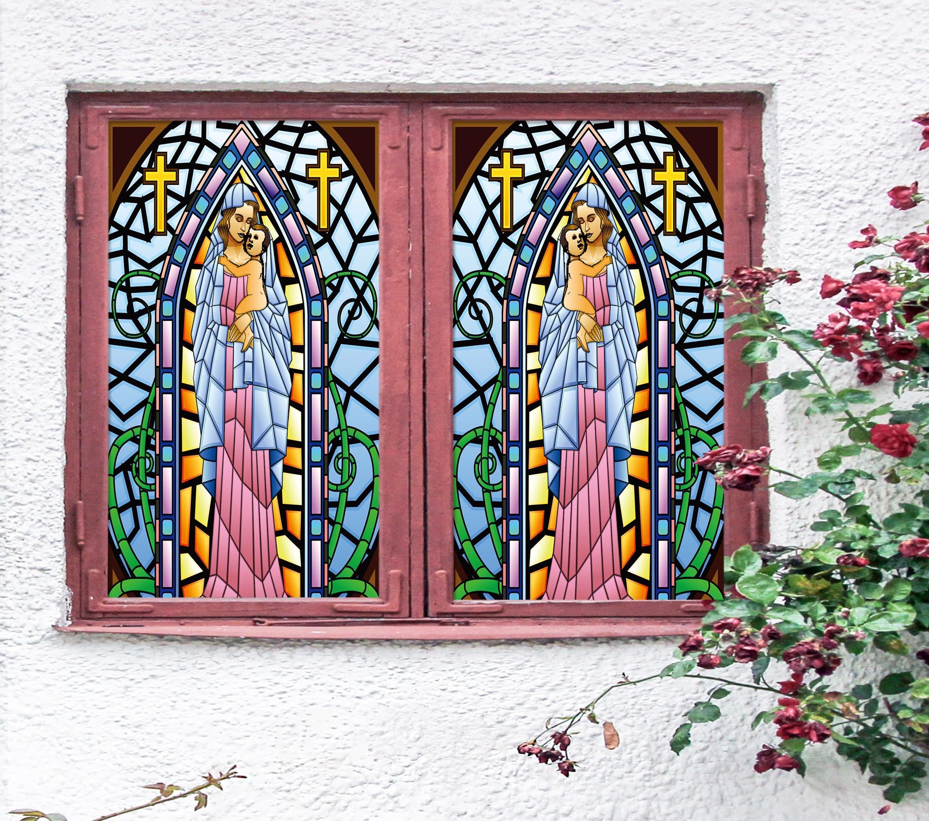 3D Religious Church 280 Window Film Print Sticker Cling Stained Glass UV Block