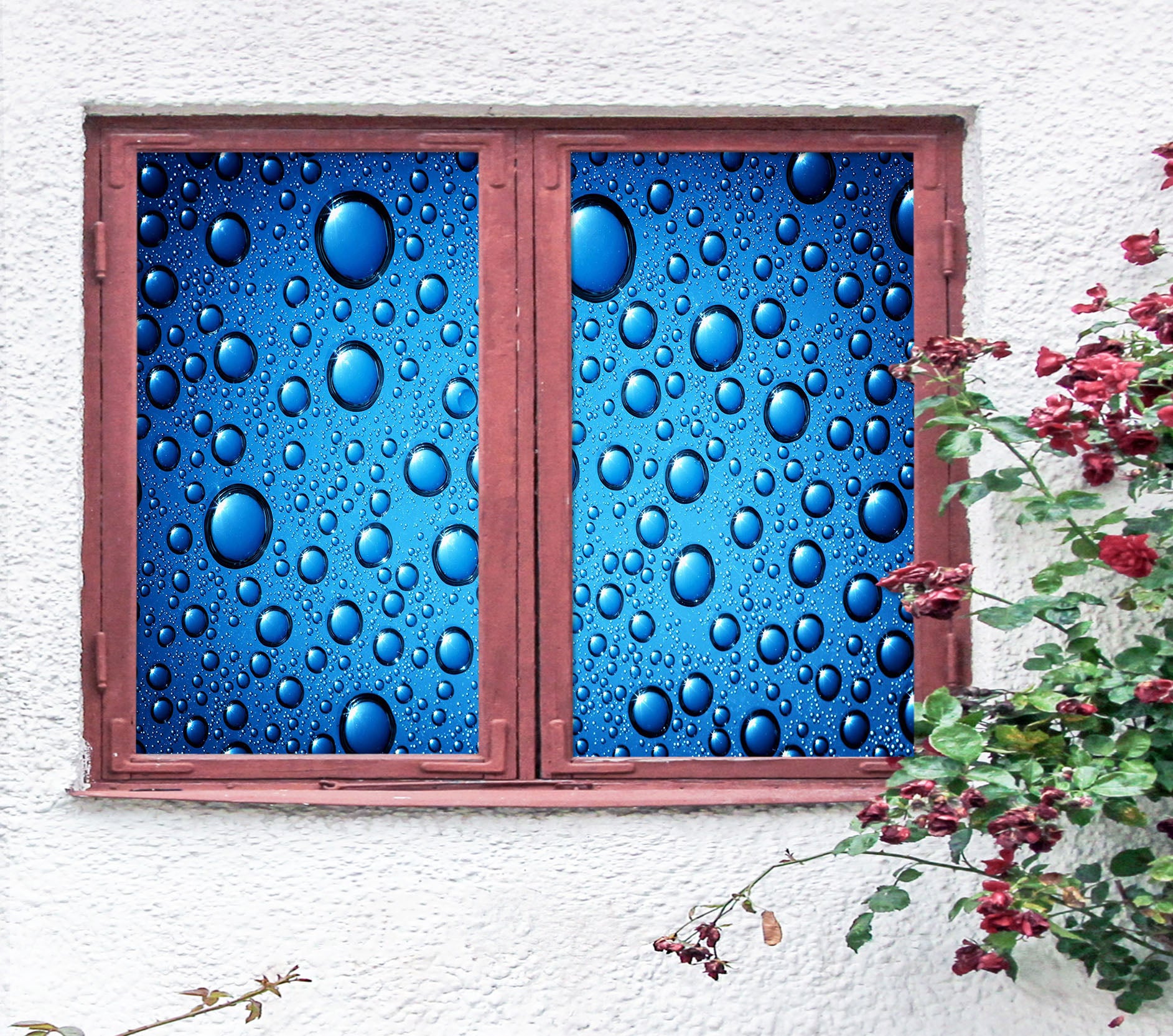 3D Blue Water Drops 125 Window Film Print Sticker Cling Stained Glass UV Block