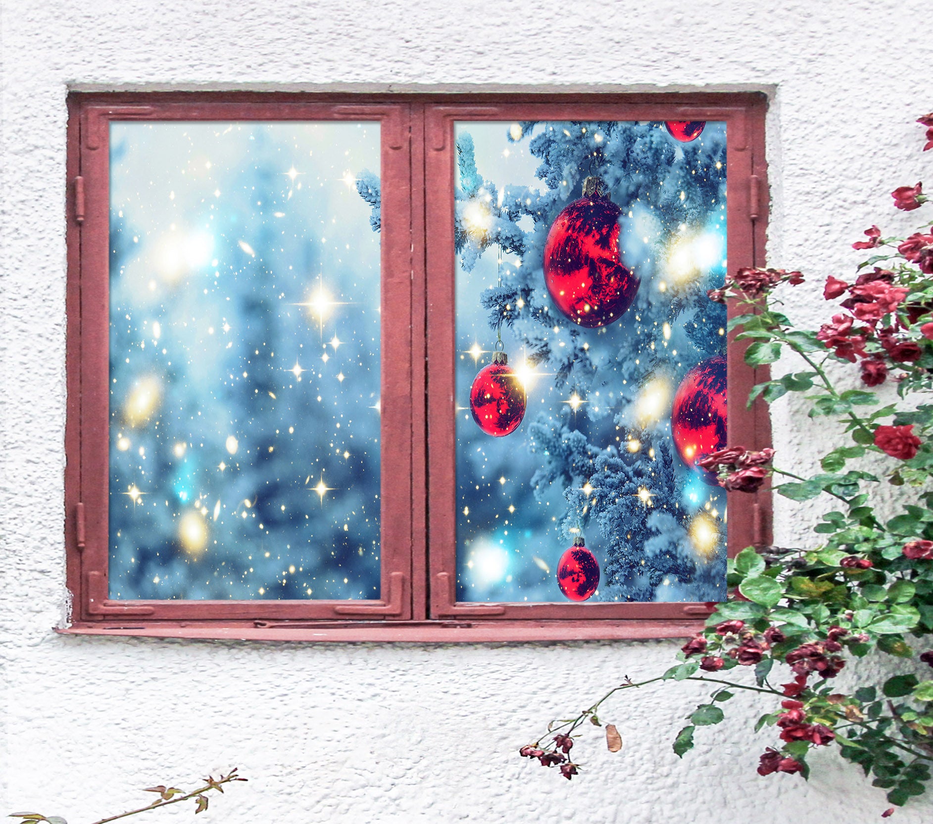 3D Snow 43022 Christmas Window Film Print Sticker Cling Stained Glass Xmas