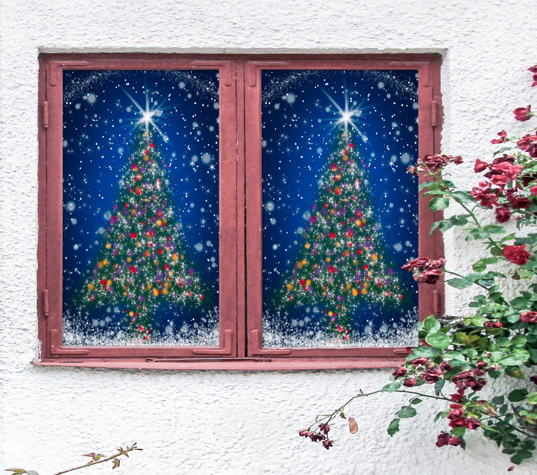 3D Christmas Tree 43080 Christmas Window Film Print Sticker Cling Stained Glass Xmas