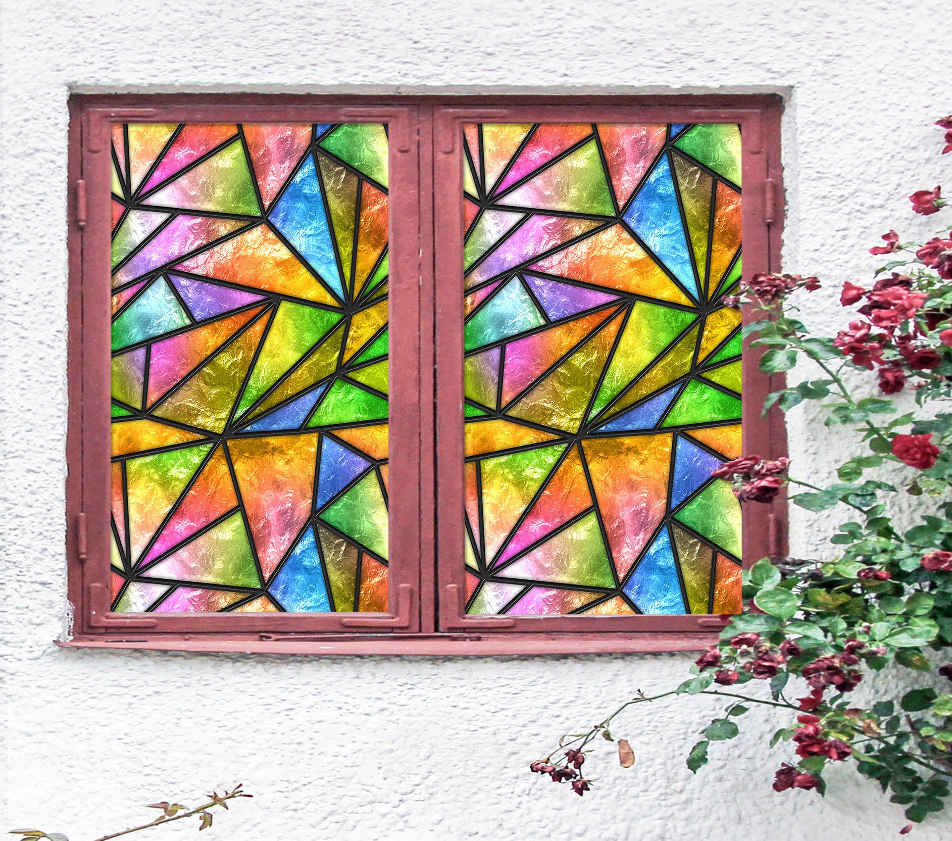 3D Watercolor Triangle 196 Window Film Print Sticker Cling Stained Glass UV Block