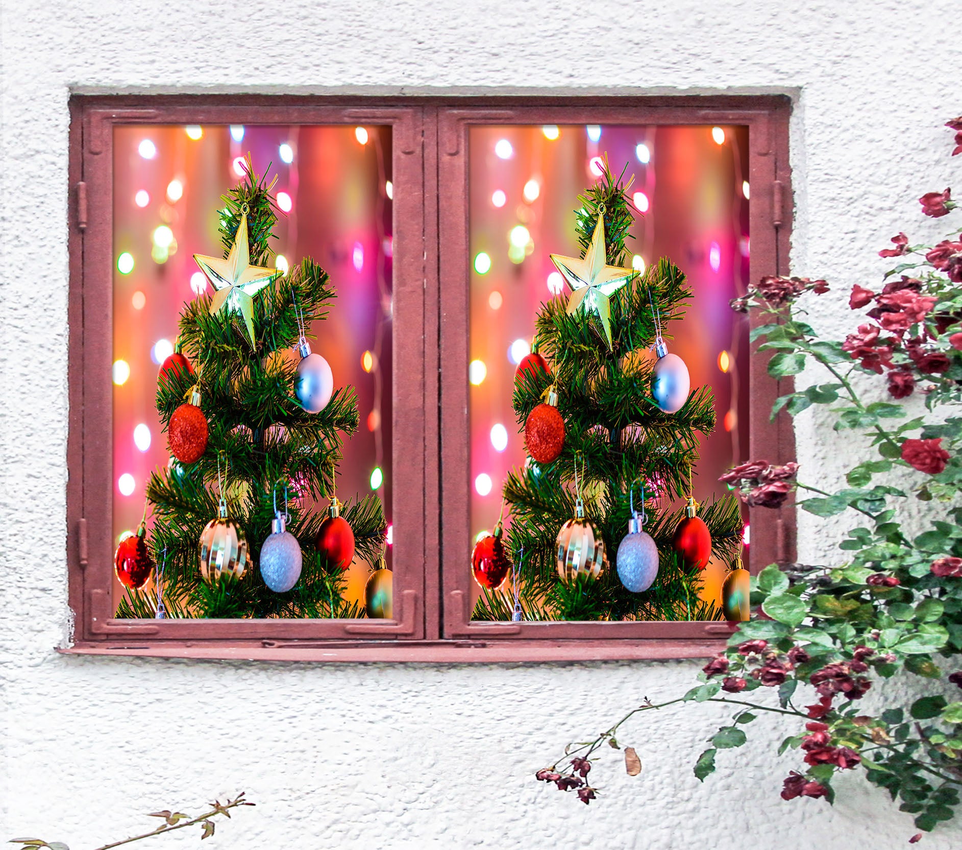 3D Christmas Tree 43151 Christmas Window Film Print Sticker Cling Stained Glass Xmas