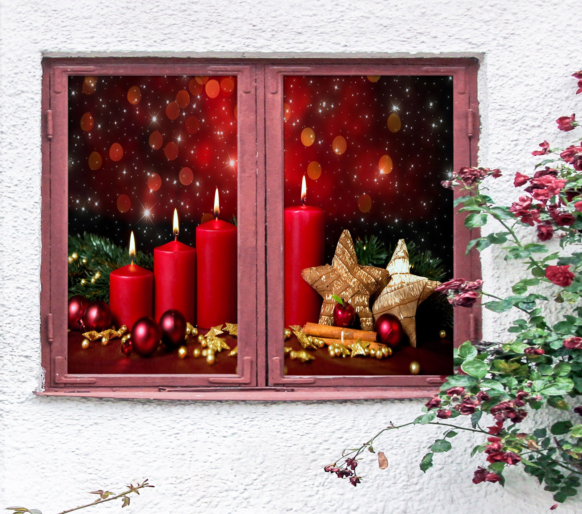 3D Red Candle 42166 Christmas Window Film Print Sticker Cling Stained Glass Xmas