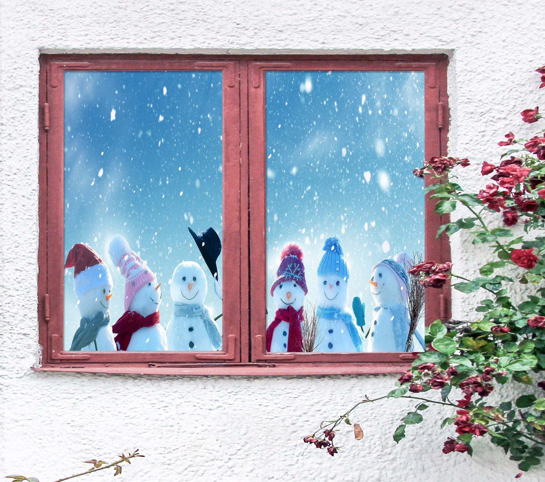 3D Snowman 43006 Christmas Window Film Print Sticker Cling Stained Glass Xmas