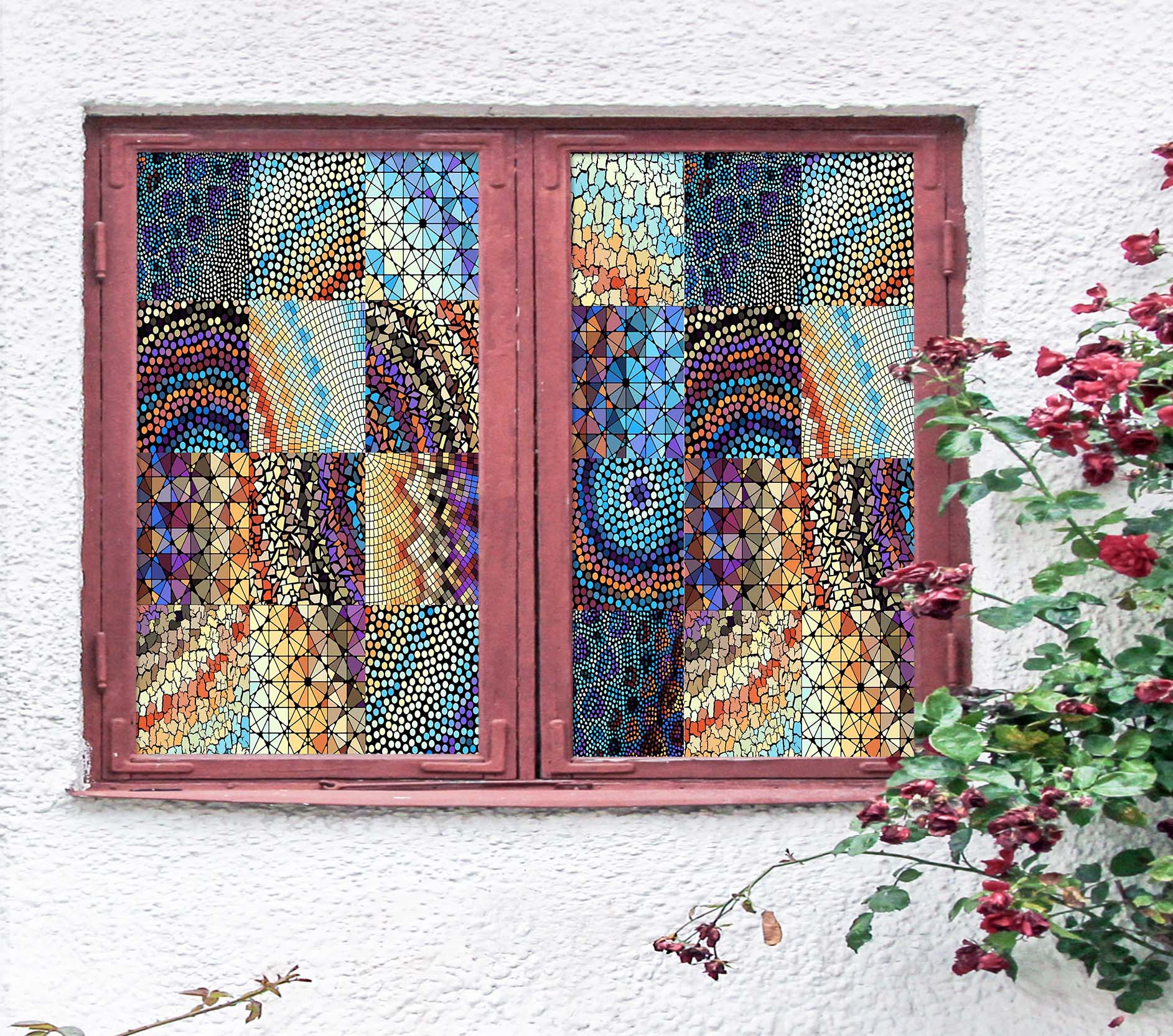 3D Fragment Art 448 Window Film Print Sticker Cling Stained Glass UV Block