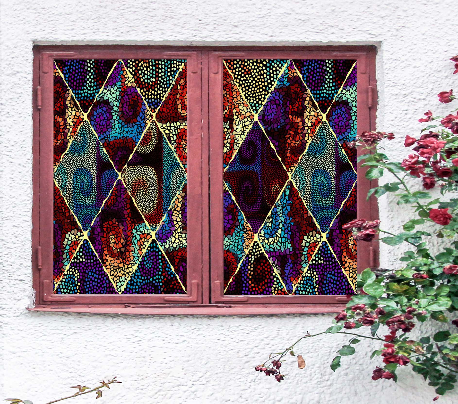 3D Color Artistic 450 Window Film Print Sticker Cling Stained Glass UV Block