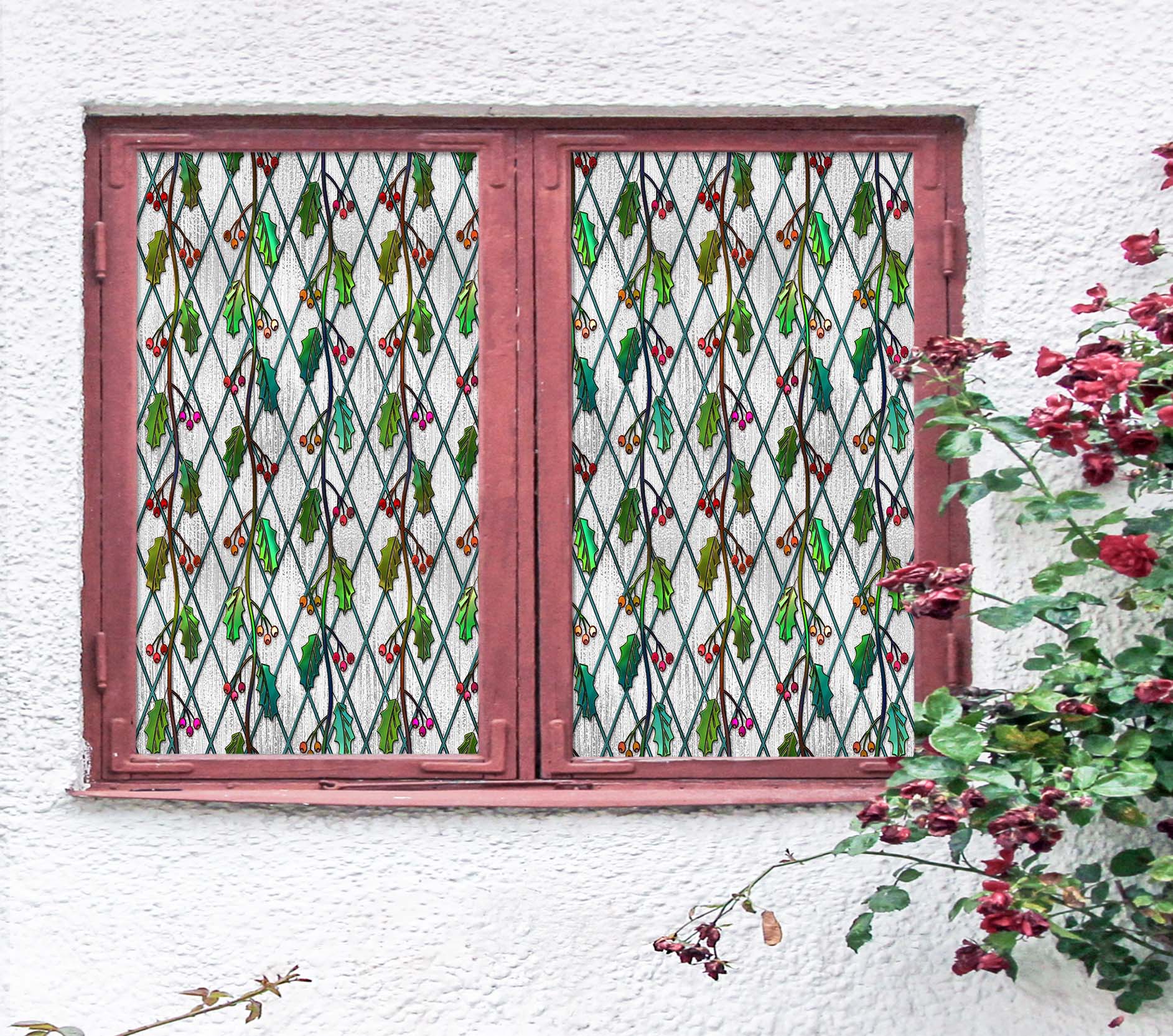 3D Cherry Leaves 166 Window Film Print Sticker Cling Stained Glass UV Block