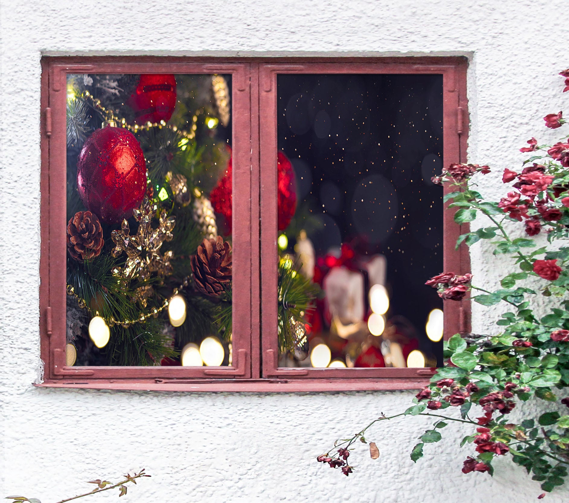 3D Red Ball Pendant 43045 Christmas Window Film Print Sticker Cling Stained Glass Xmas