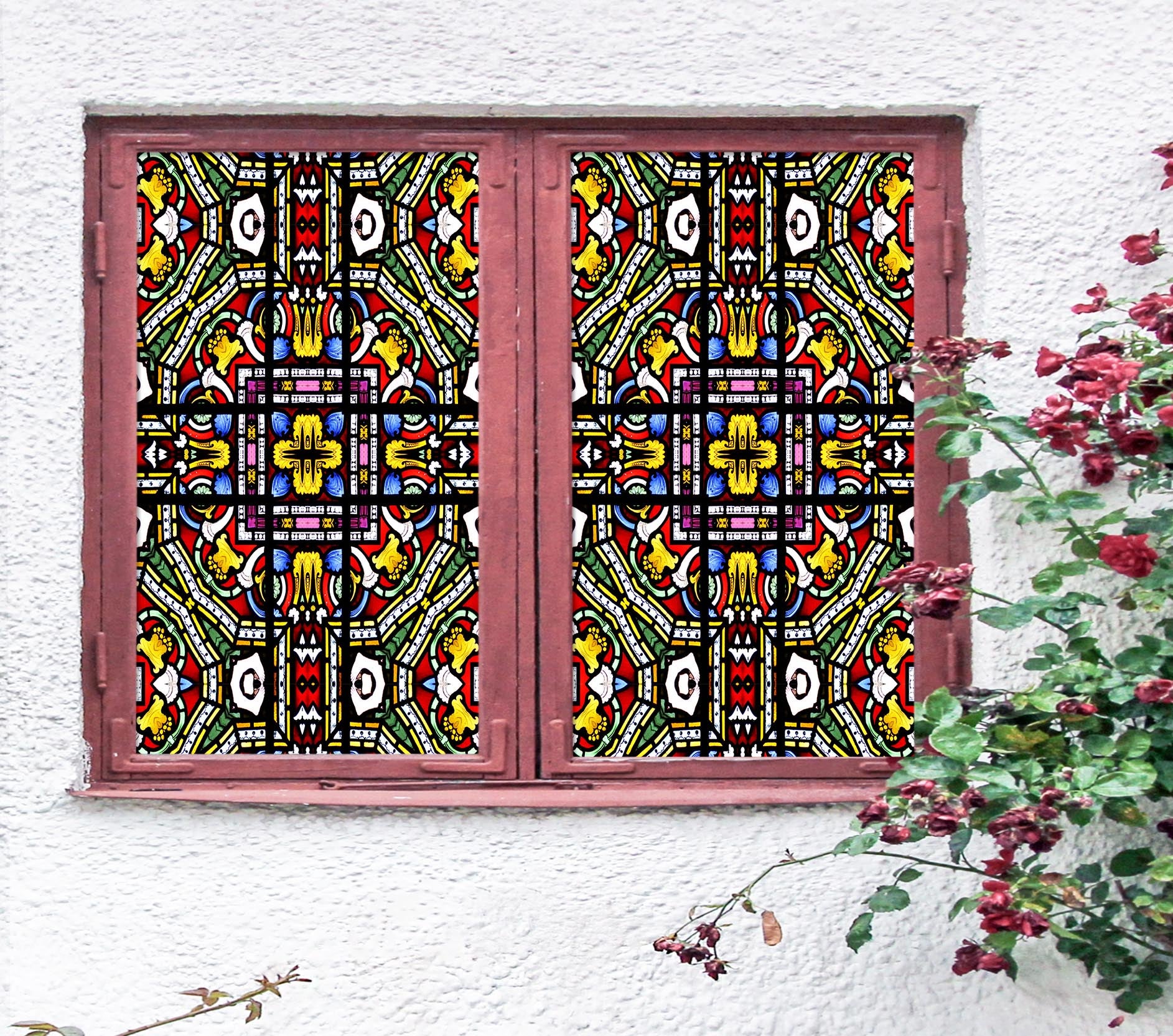 3D Yellow Square Pattern 007 Window Film Print Sticker Cling Stained Glass UV Block