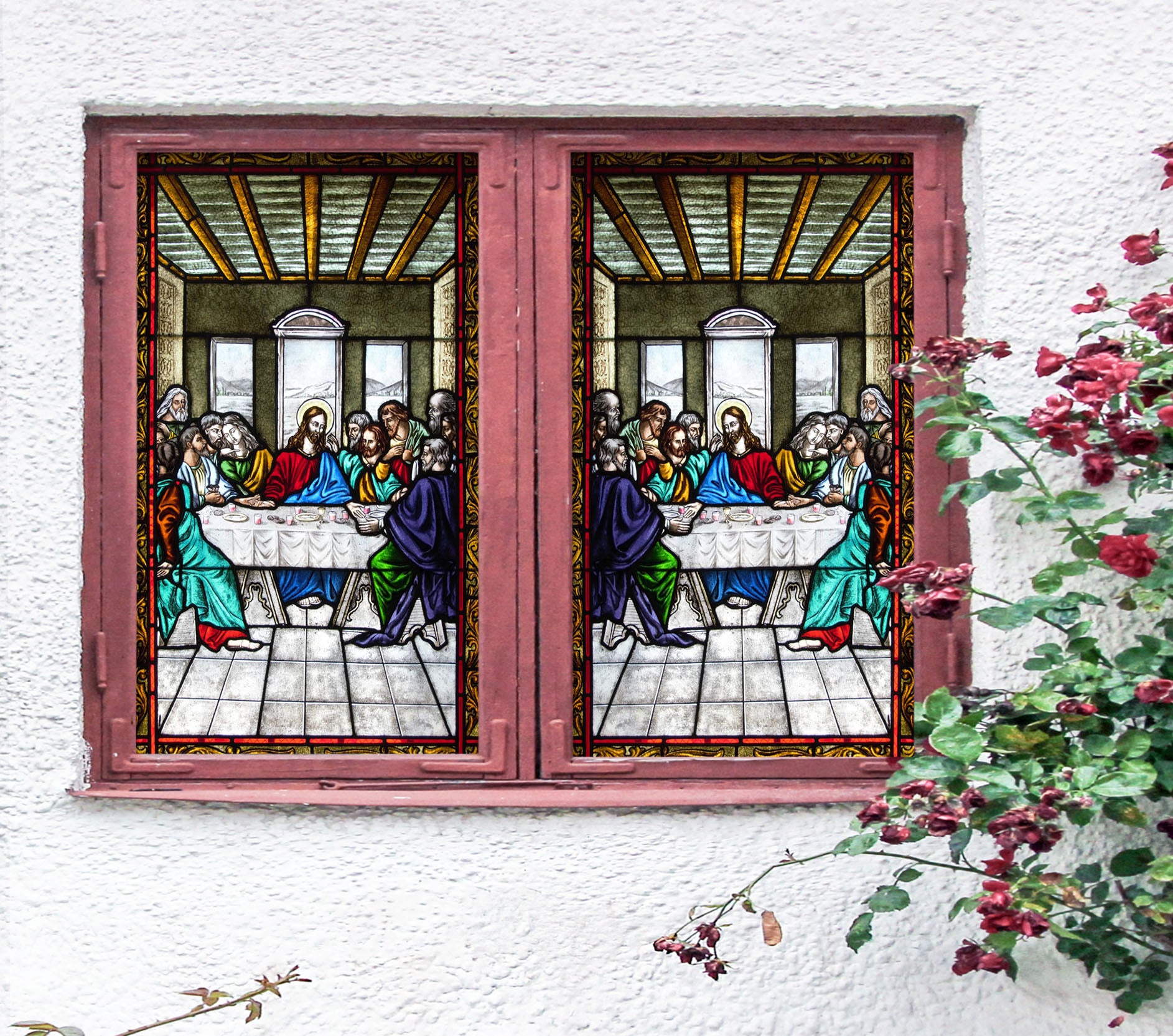 3D Dinner Courier 175 Window Film Print Sticker Cling Stained Glass UV Block