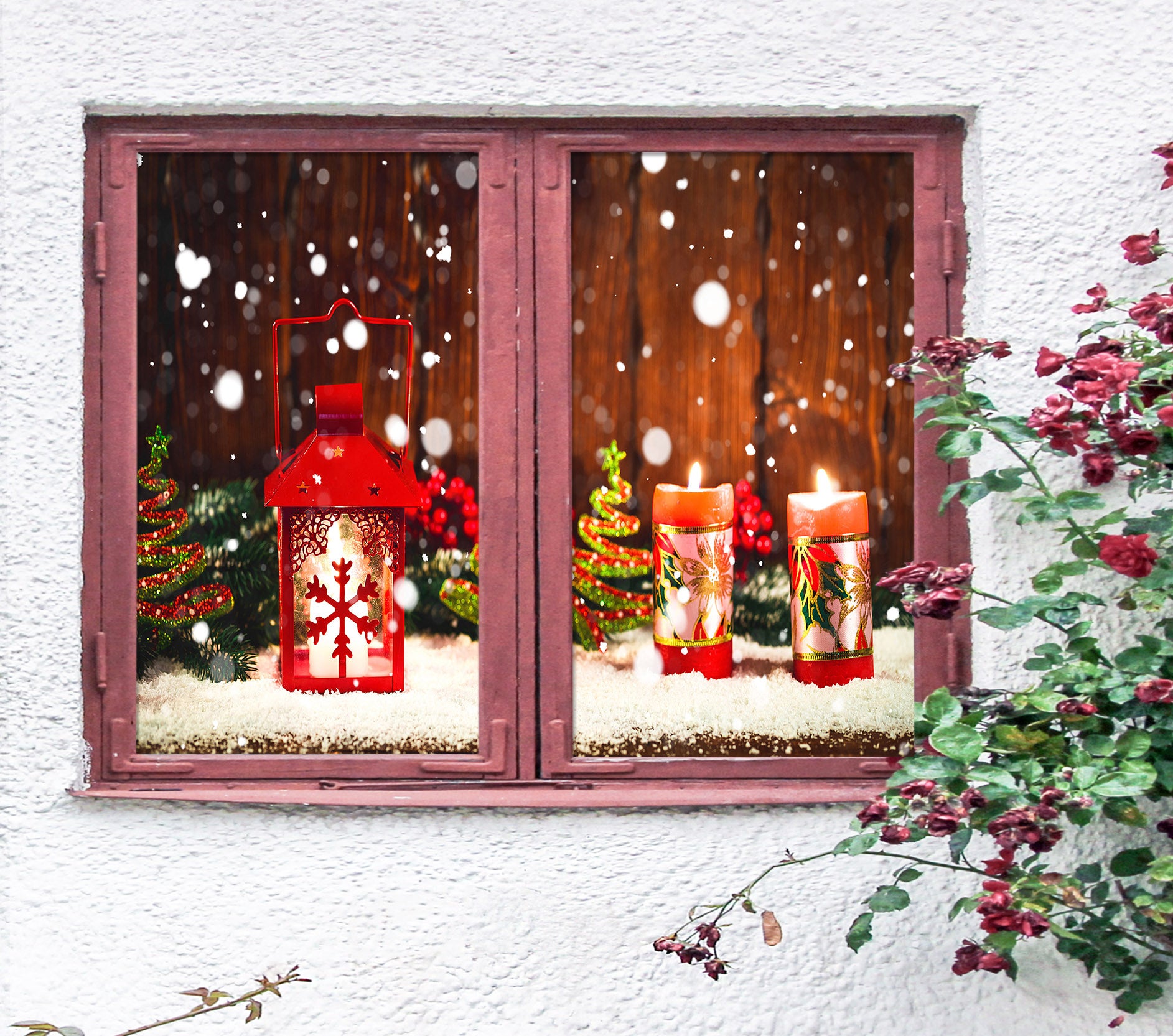 3D Snowflake Candle 43014 Christmas Window Film Print Sticker Cling Stained Glass Xmas