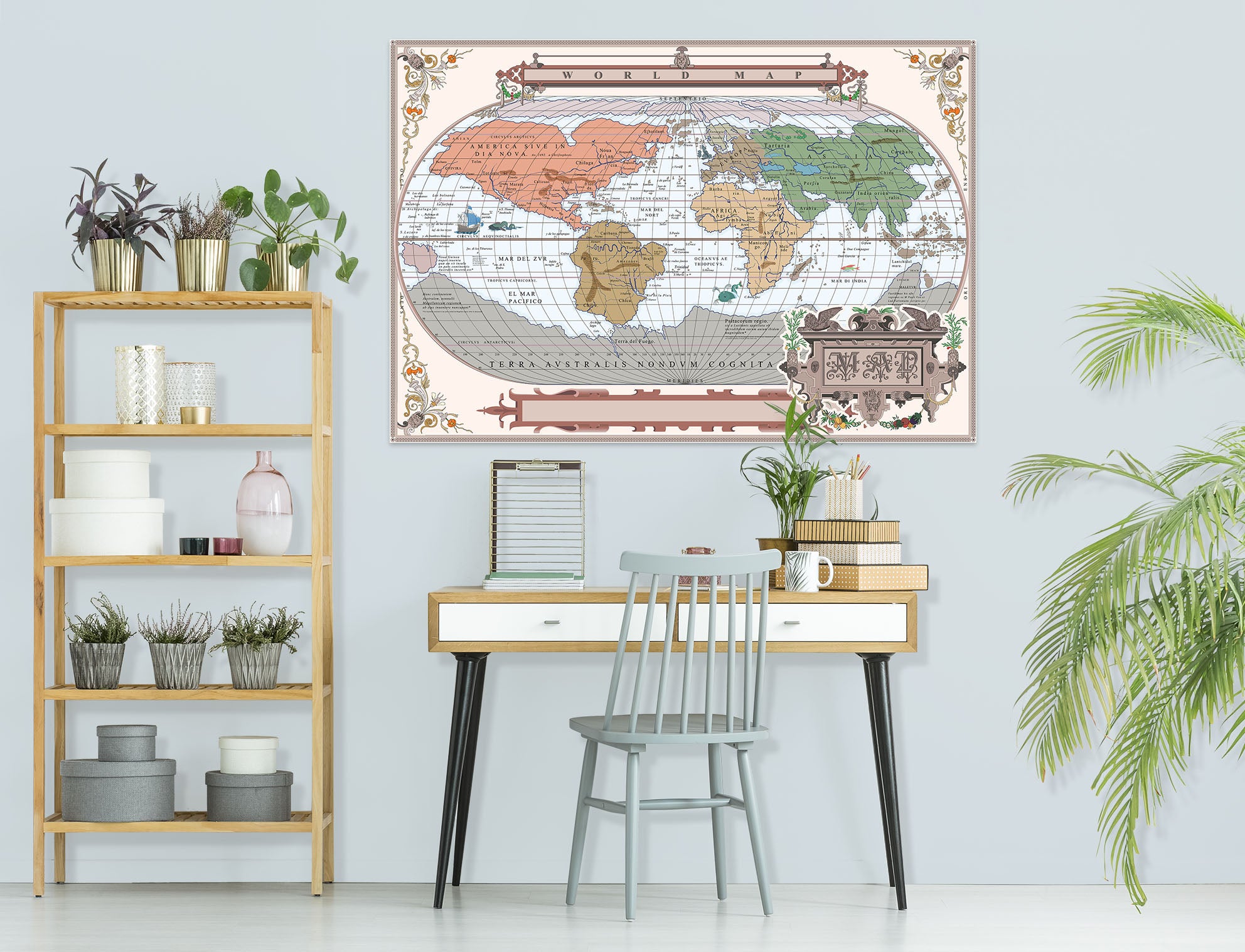3D Colored Island 216 World Map Wall Sticker