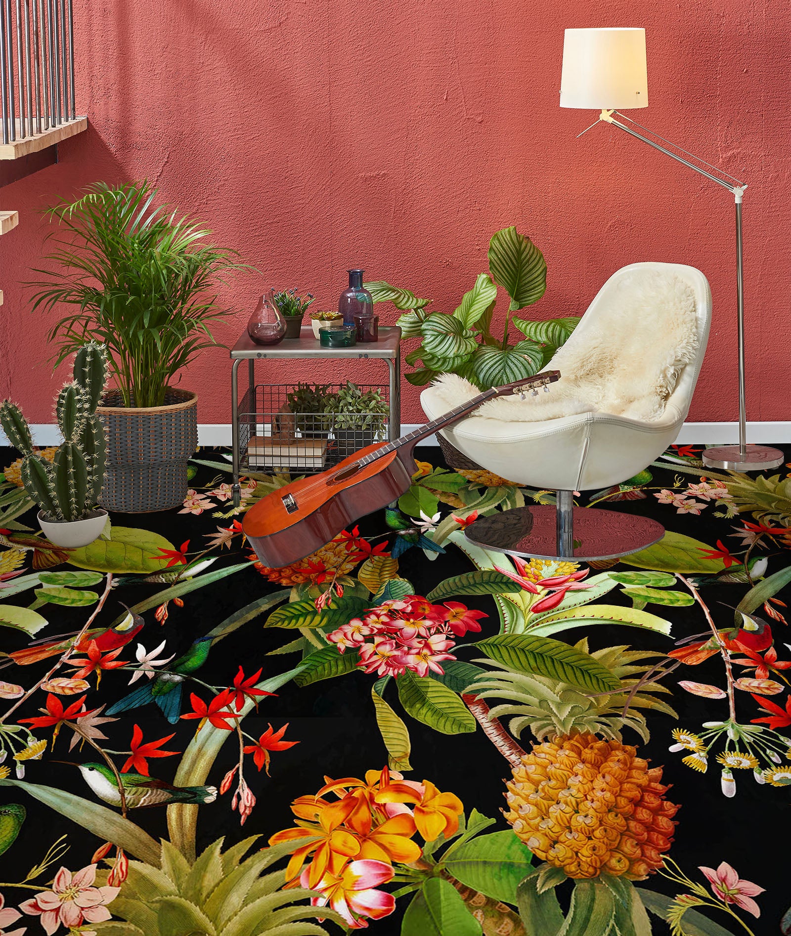 3D Pineapple Flower Leaves 10006 Uta Naumann Floor Mural