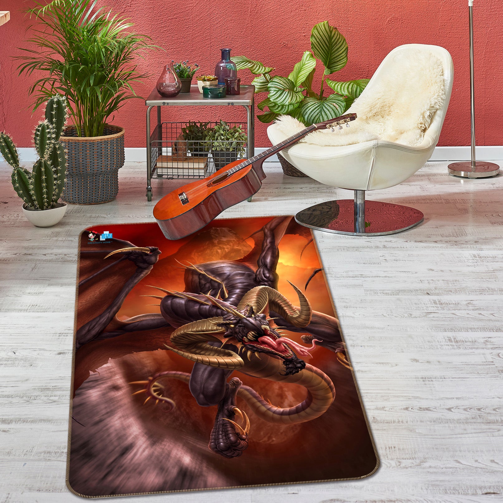 3D Dragon 4123 Tom Wood Rug Non Slip Rug Mat