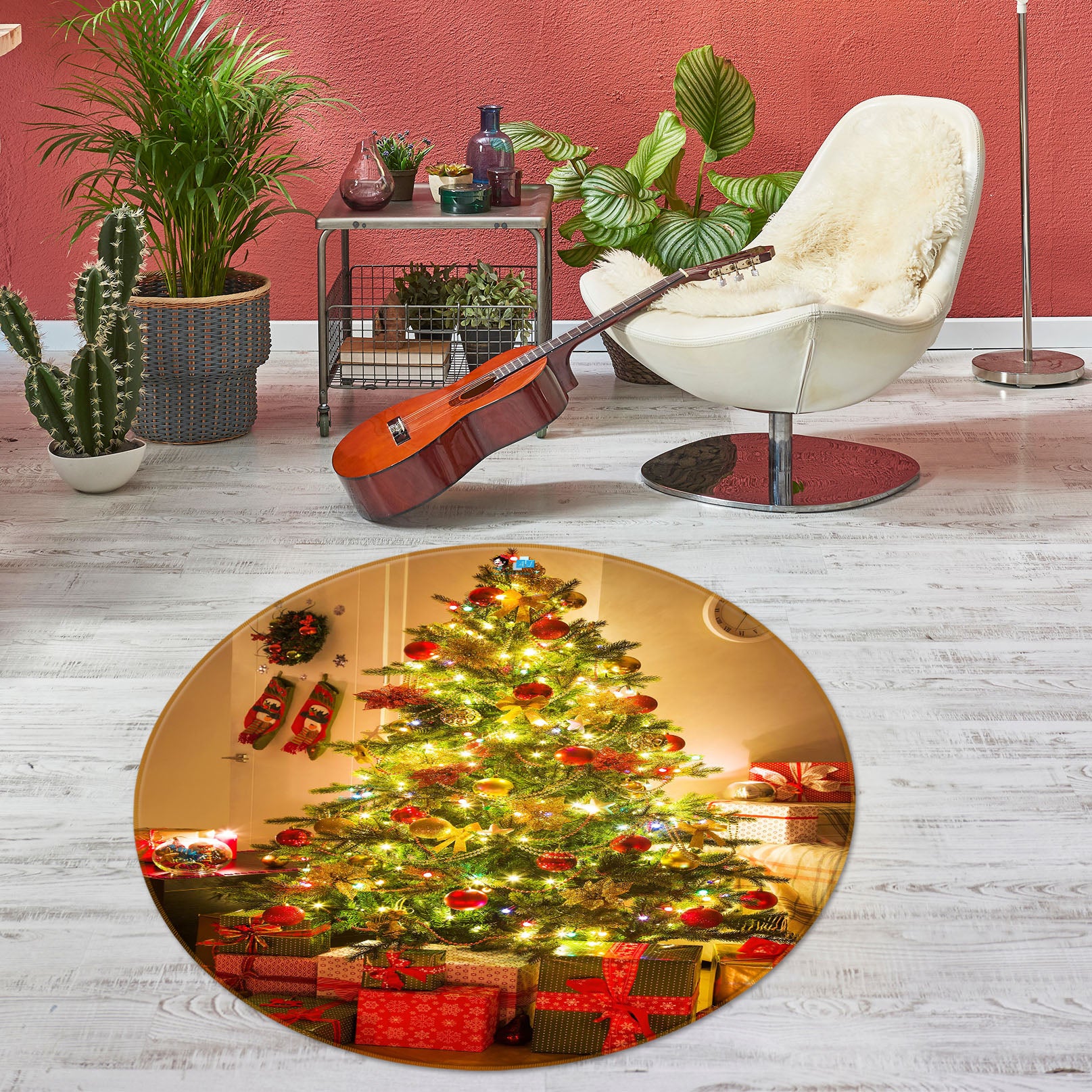 3D Tree Gift 54147 Christmas Round Non Slip Rug Mat Xmas