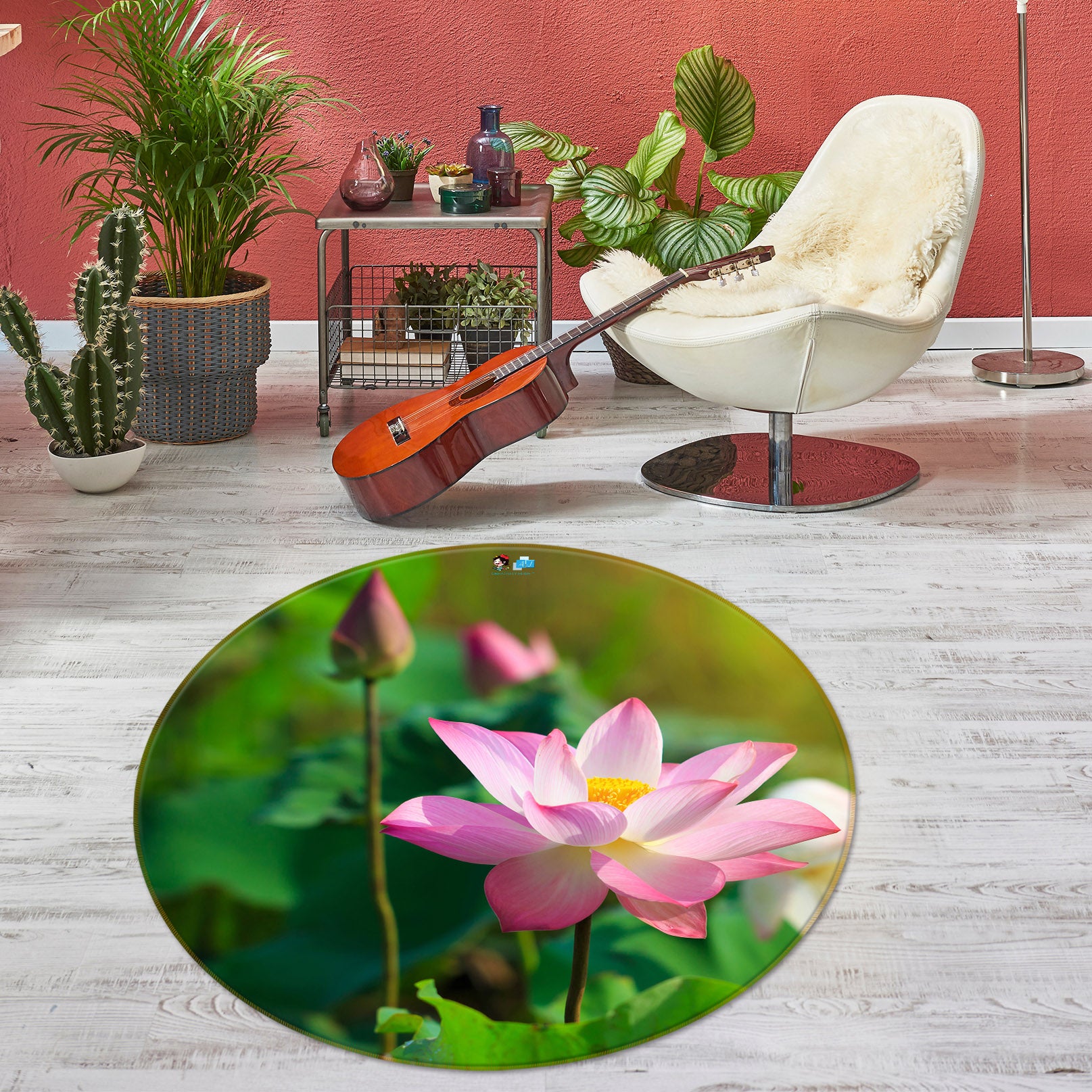 3D Lotus 75065 Round Non Slip Rug Mat