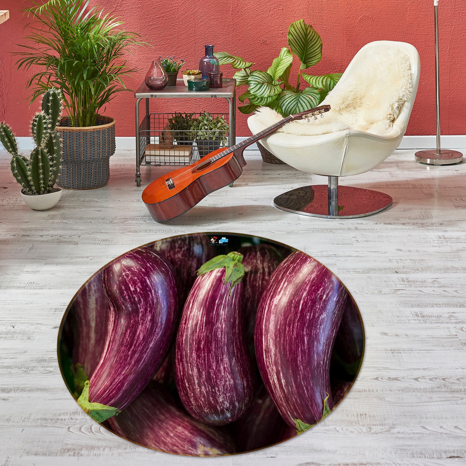 3D Vegetable Eggplant 7558 Assaf Frank Rug Round Non Slip Rug Mat